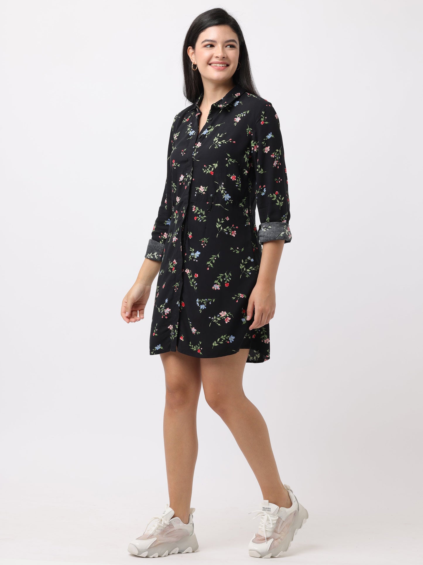 Women Black Slim Fit Printed Dress