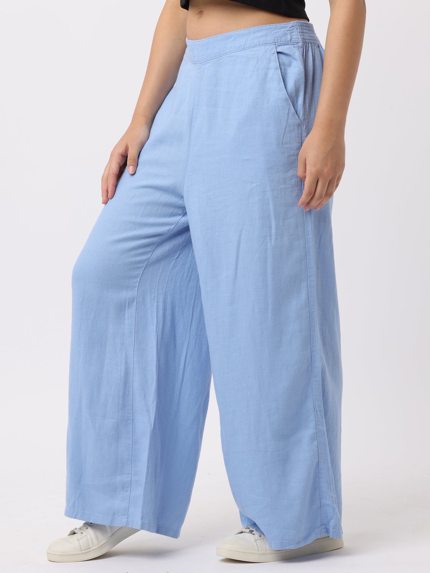 Women Blue Regular Fit Pants with Elastic Waist