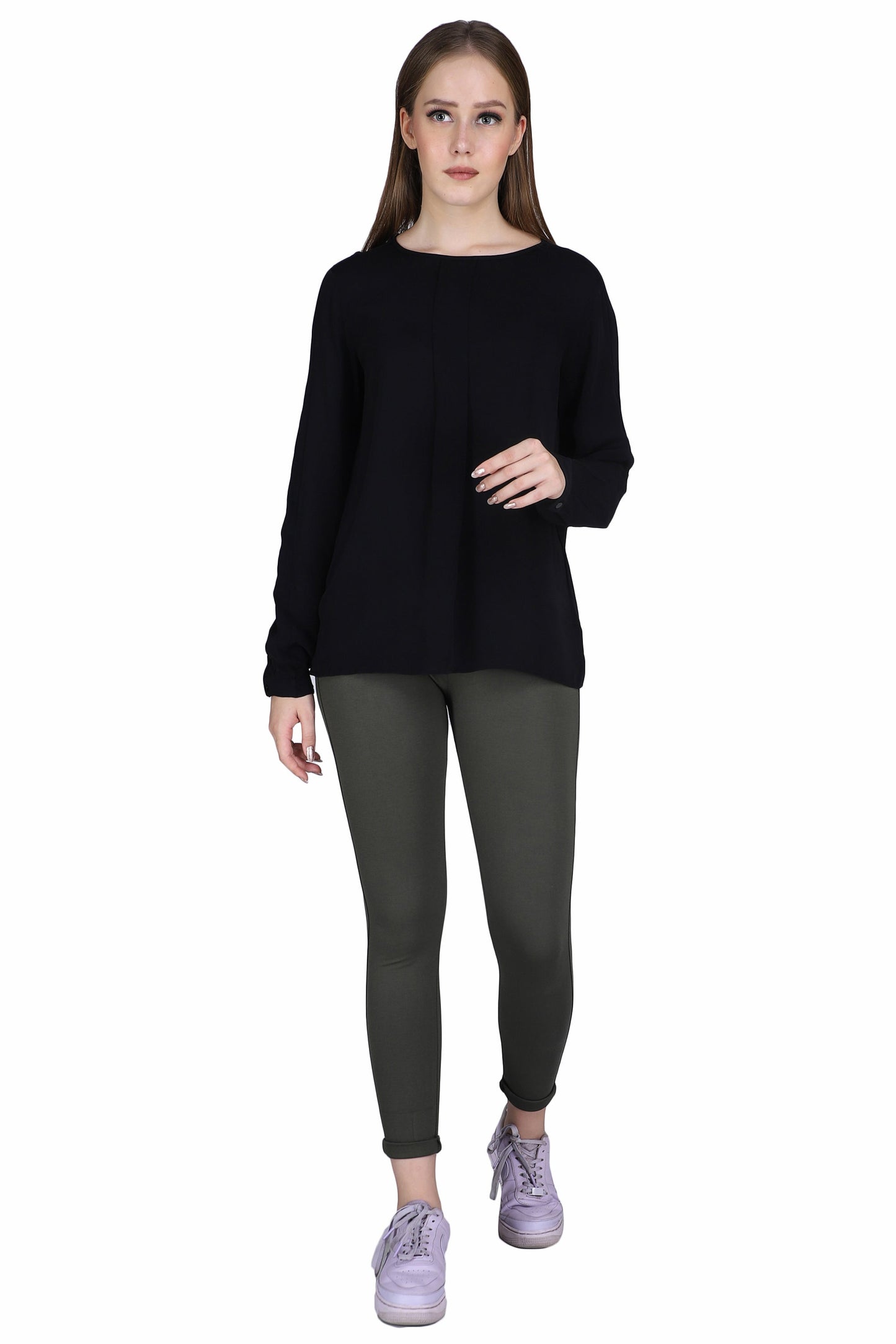 Women Black Pleated Top