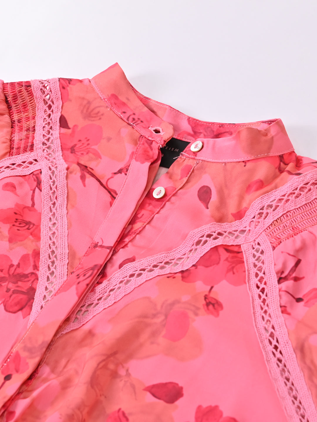 Women Red Floral Lace Shirt