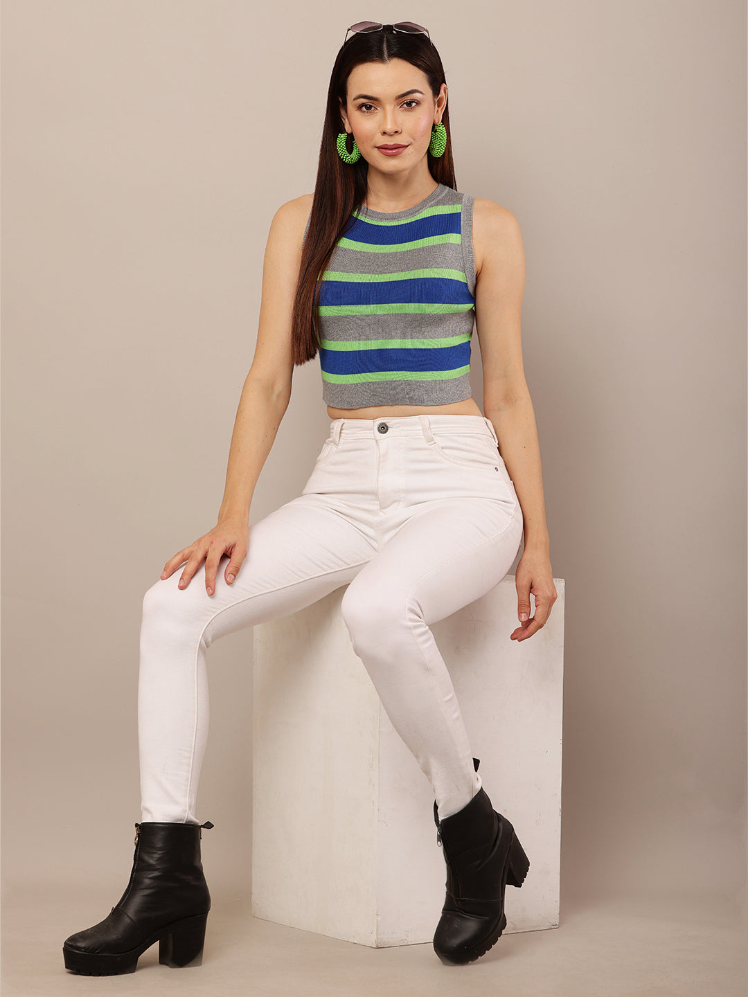 Women Multicolour Striped Tank Top
