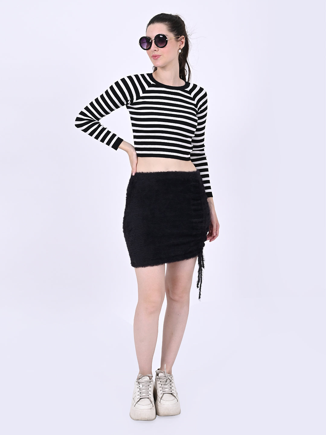 Women Black Striped Crop Top