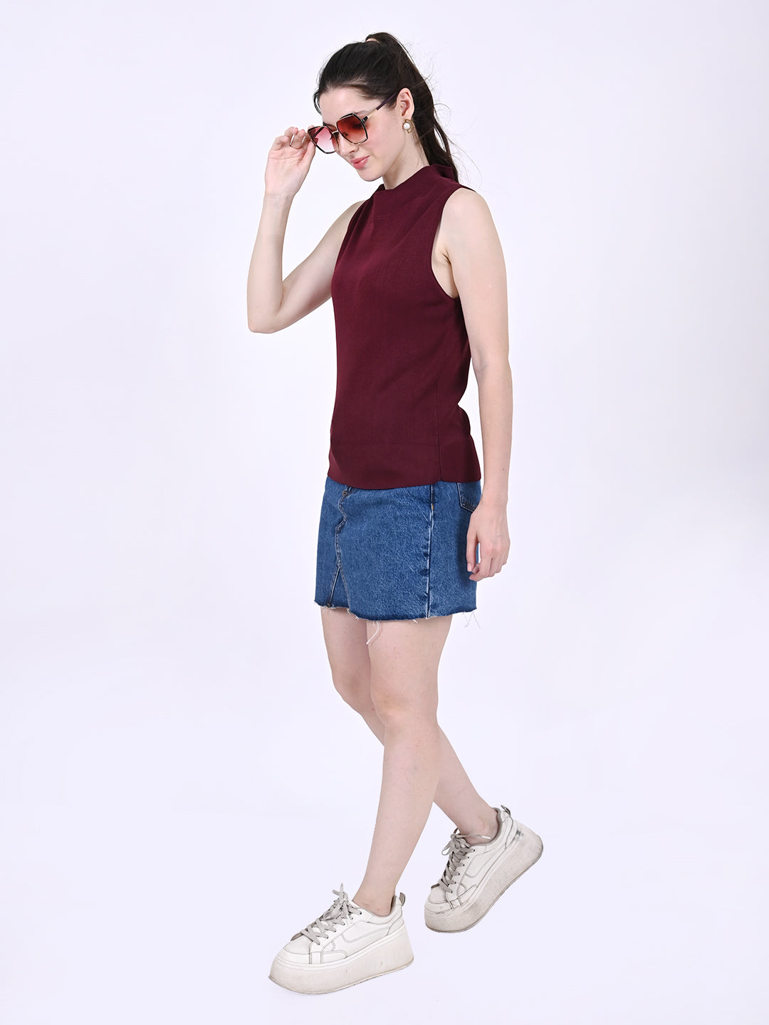 Women Wine Ribbed Tank Top