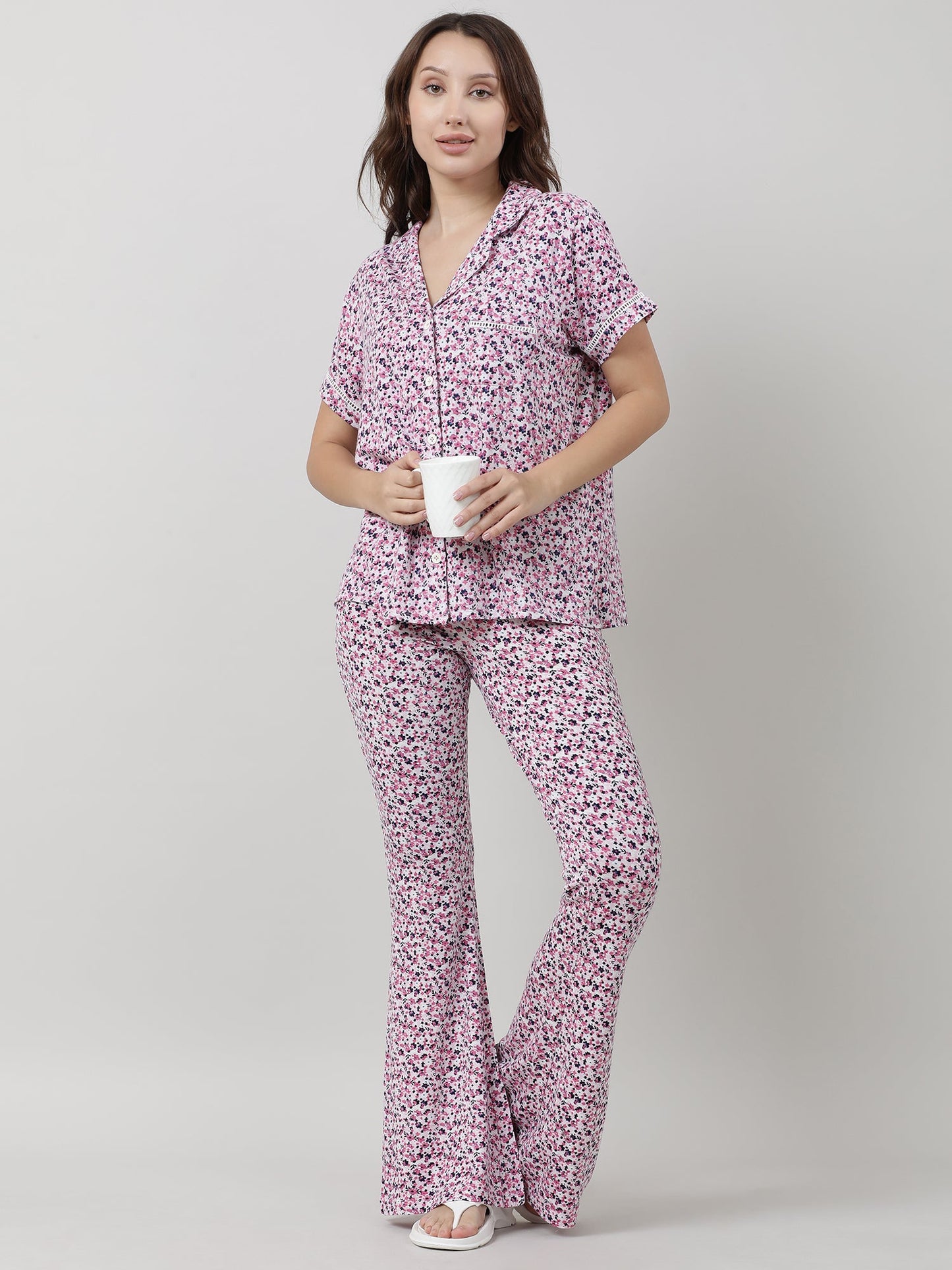 Women Floral Short Sleeves Shirt