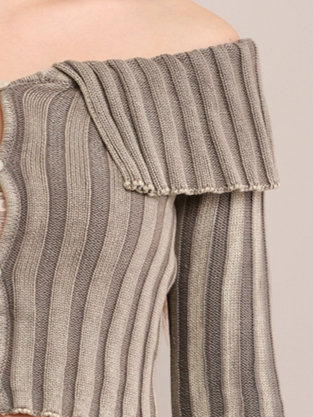 Women Cotton Off-Shoulder Smoke Grey Crop Top