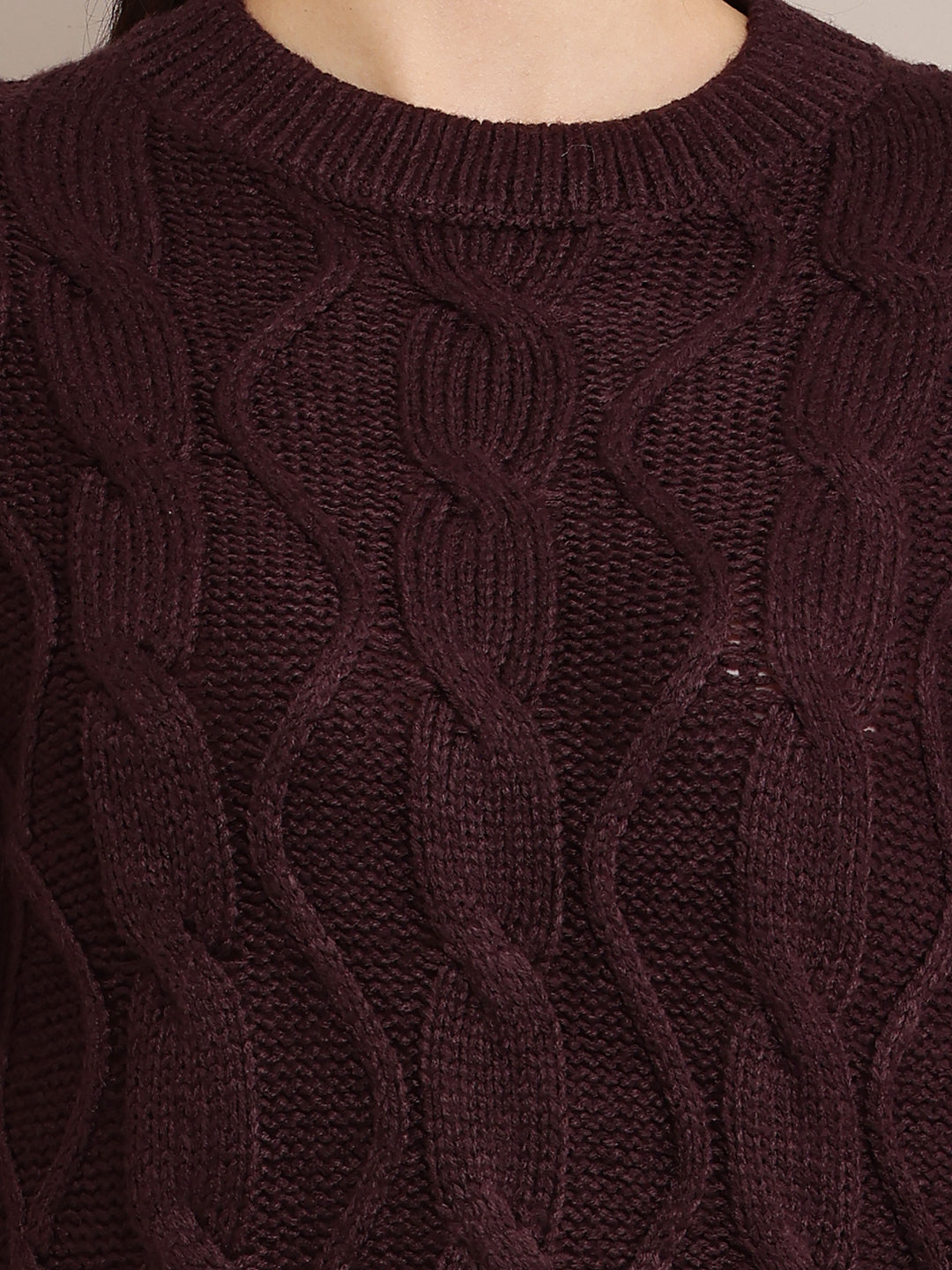 Women Cable Knit Dark Purple Sweater