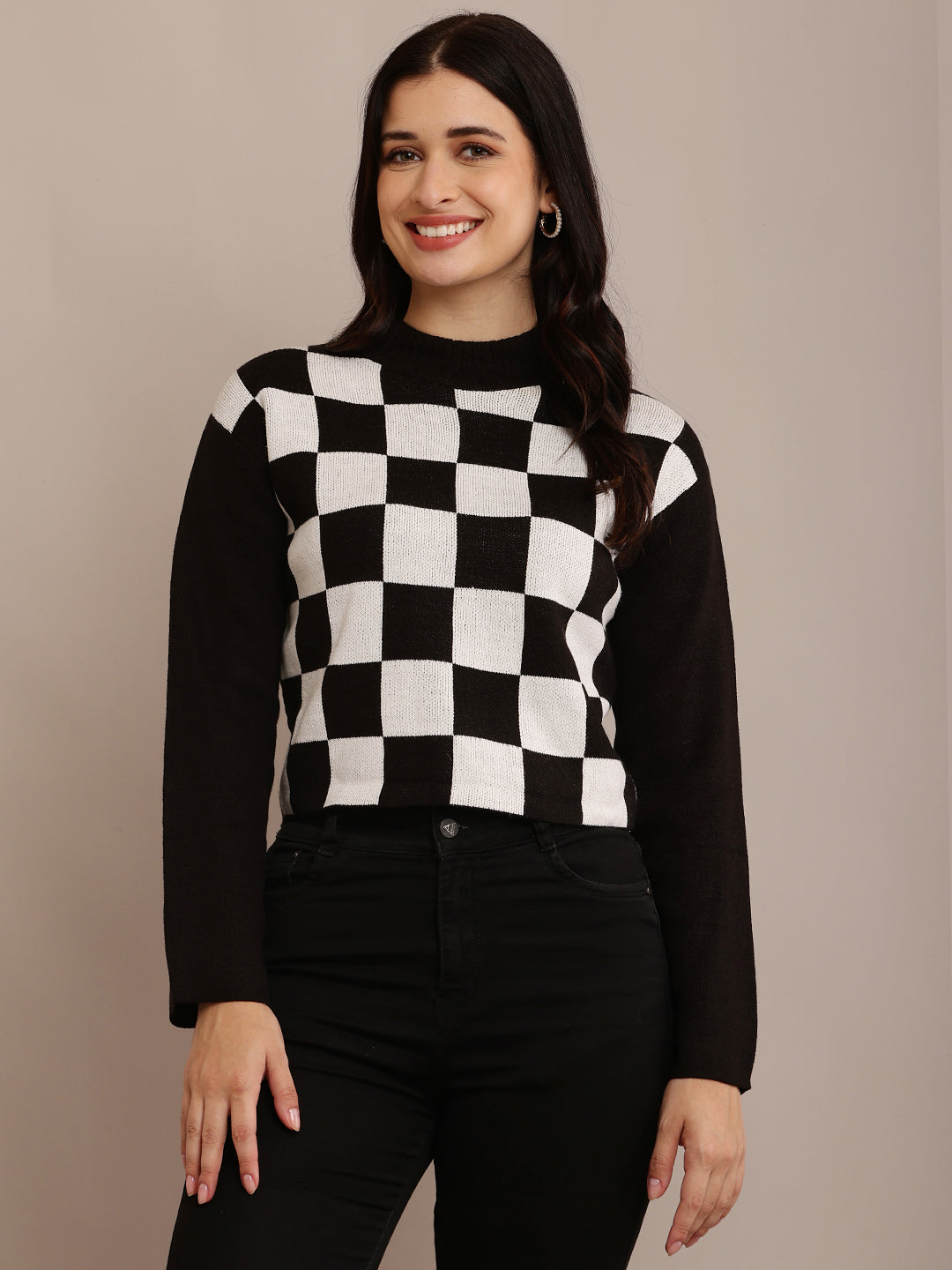 Women Black Rib-Knit Sweater