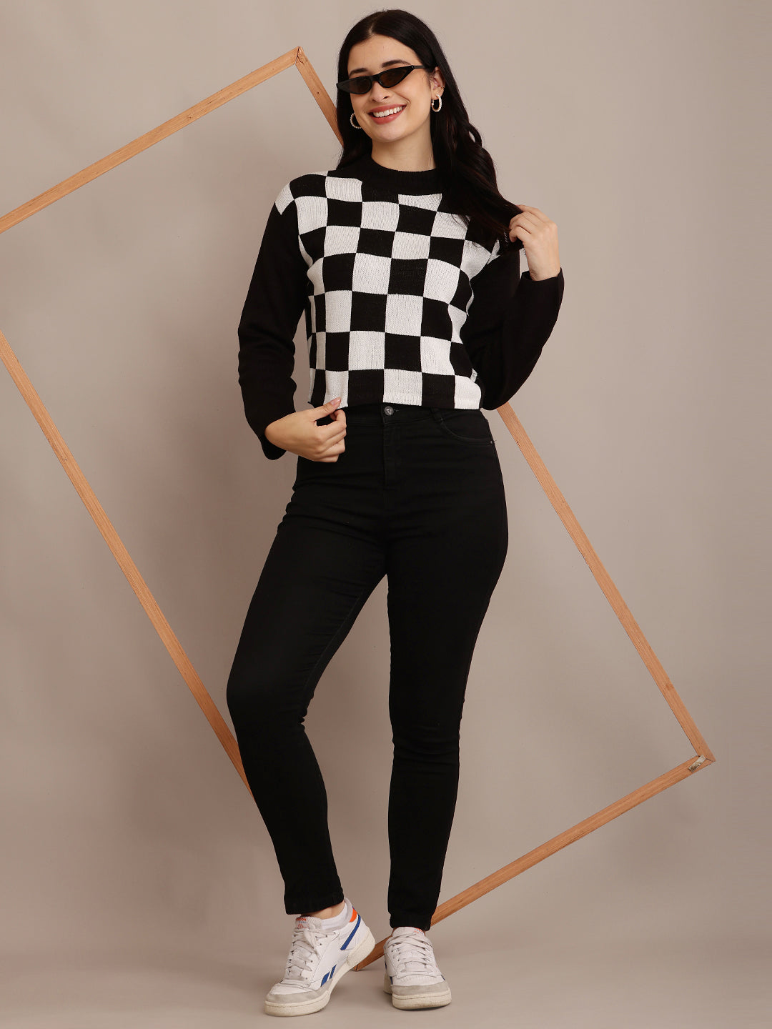 Women Black Rib-Knit Sweater