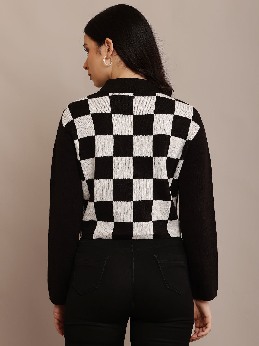 Women Black Rib-Knit Sweater