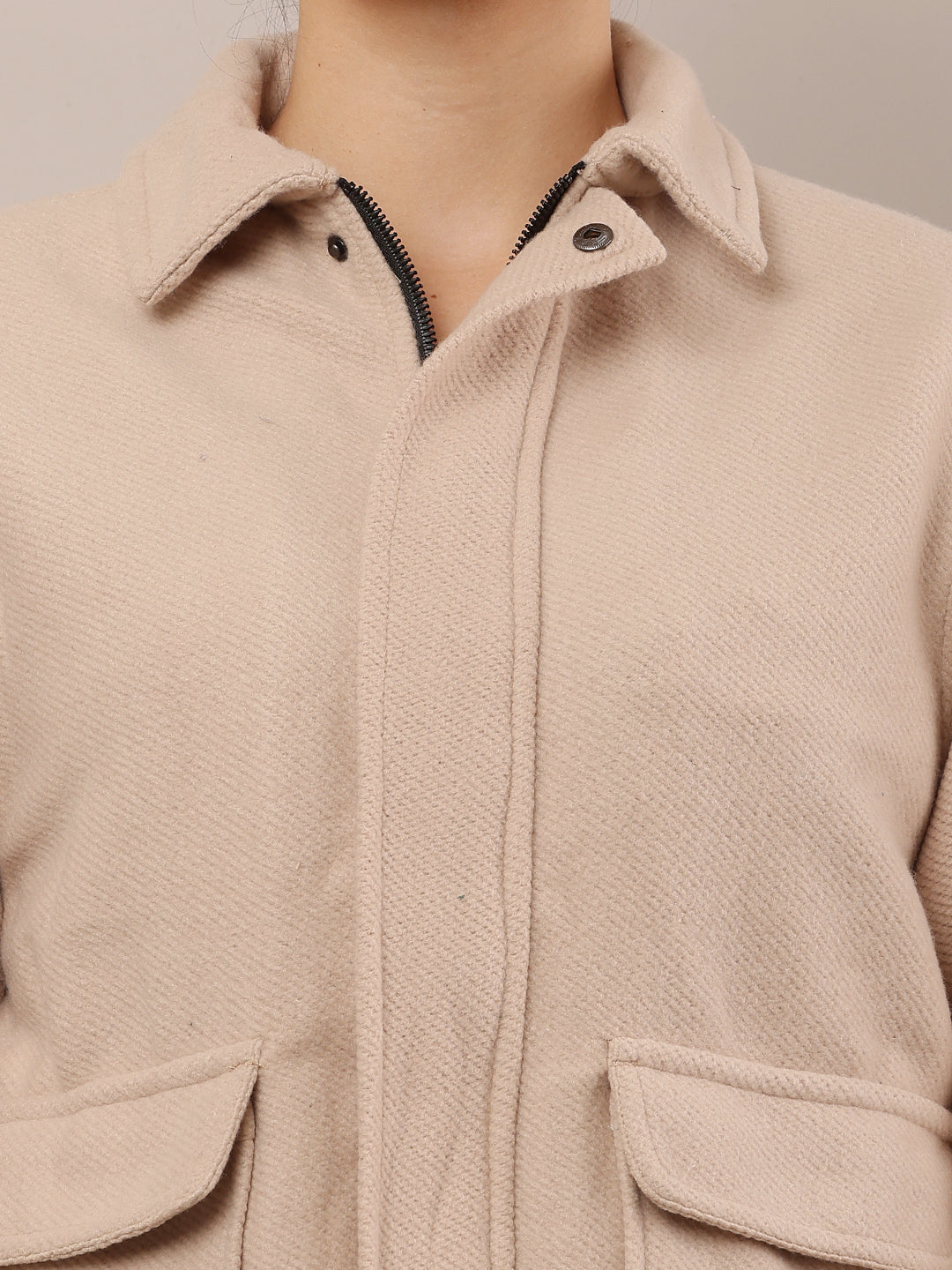 Women Beige Cotton Jacket