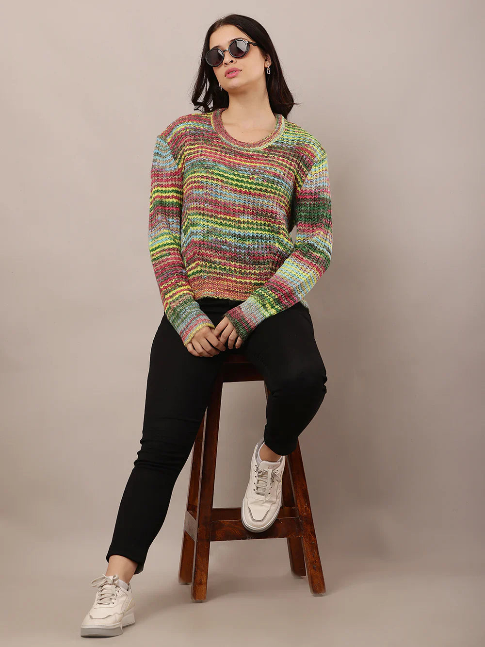 Women Multicolor Round Neck Wool Sweater