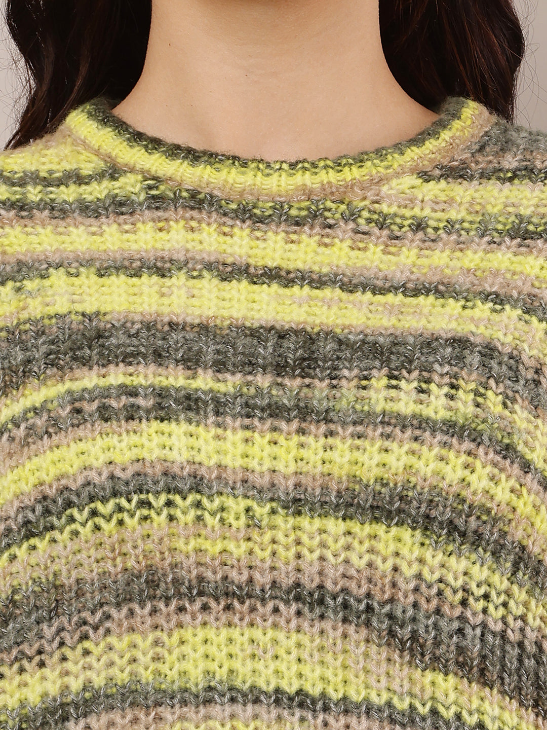 Women Yellow Round Neck Wool Sweater