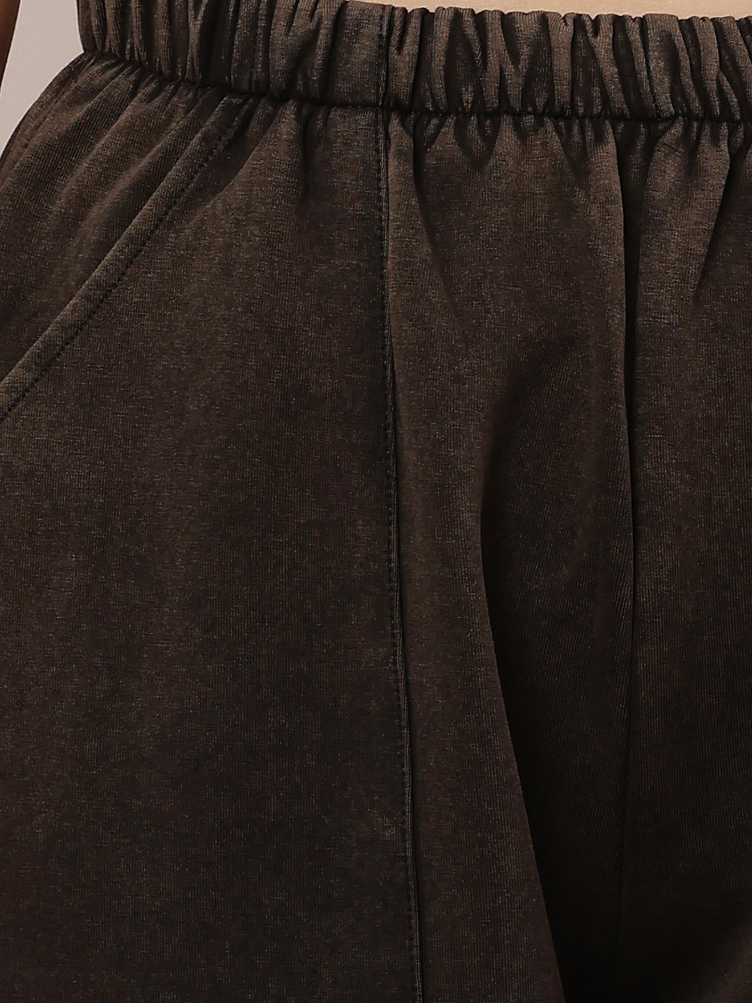 Women Dark Grey Elastic Waist Cotton Trousers
