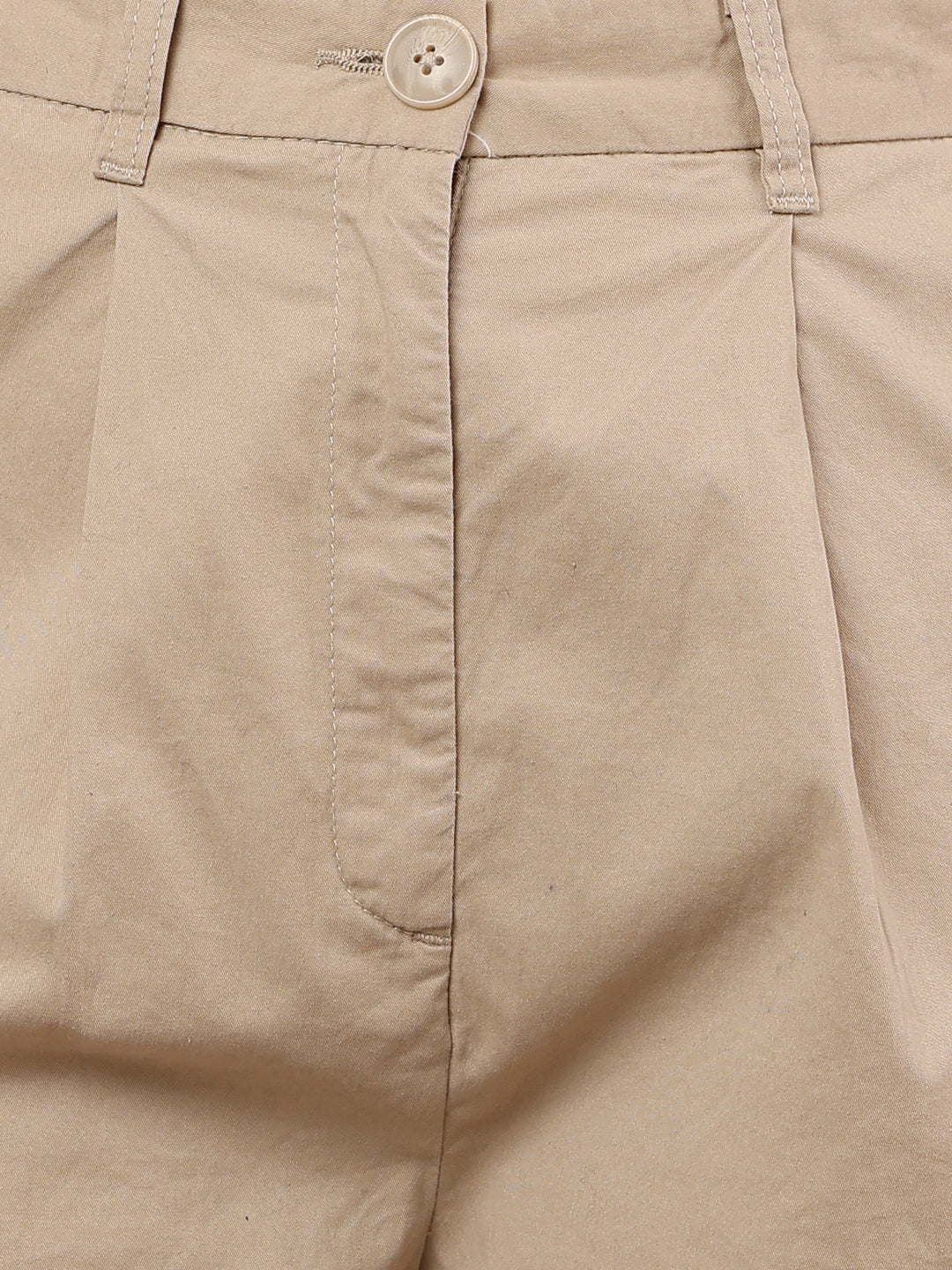Women Beige Solid Shorts with Belt Loops
