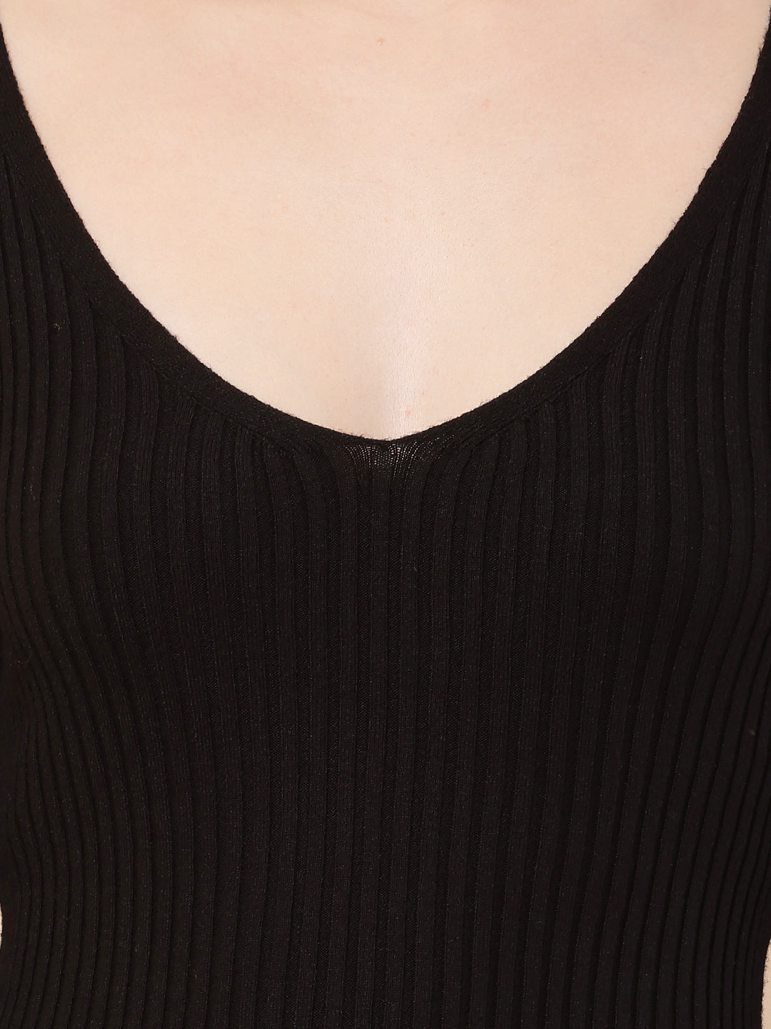 Women Black Rib-Knit Bodycon Dress