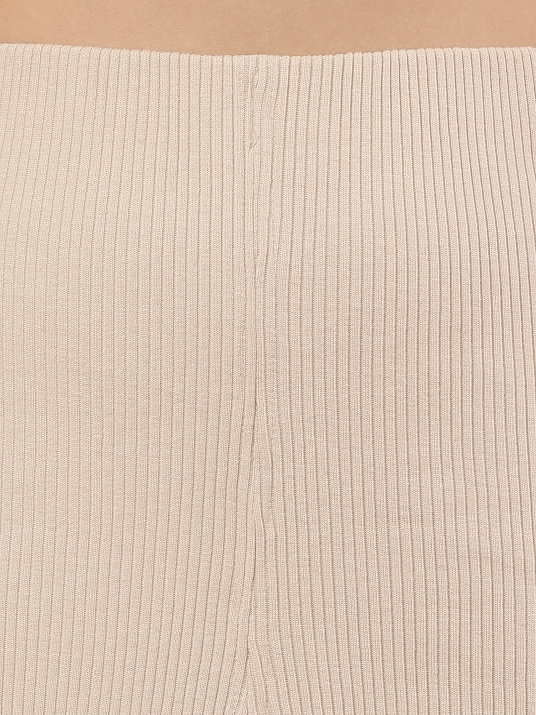 Women Beige Ribbed-Knit A-Line Skirt