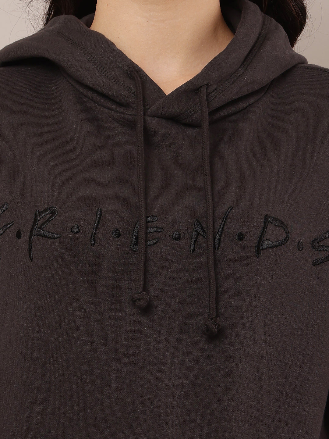 Women Dark Grey Hooded Solid Sweatshirt