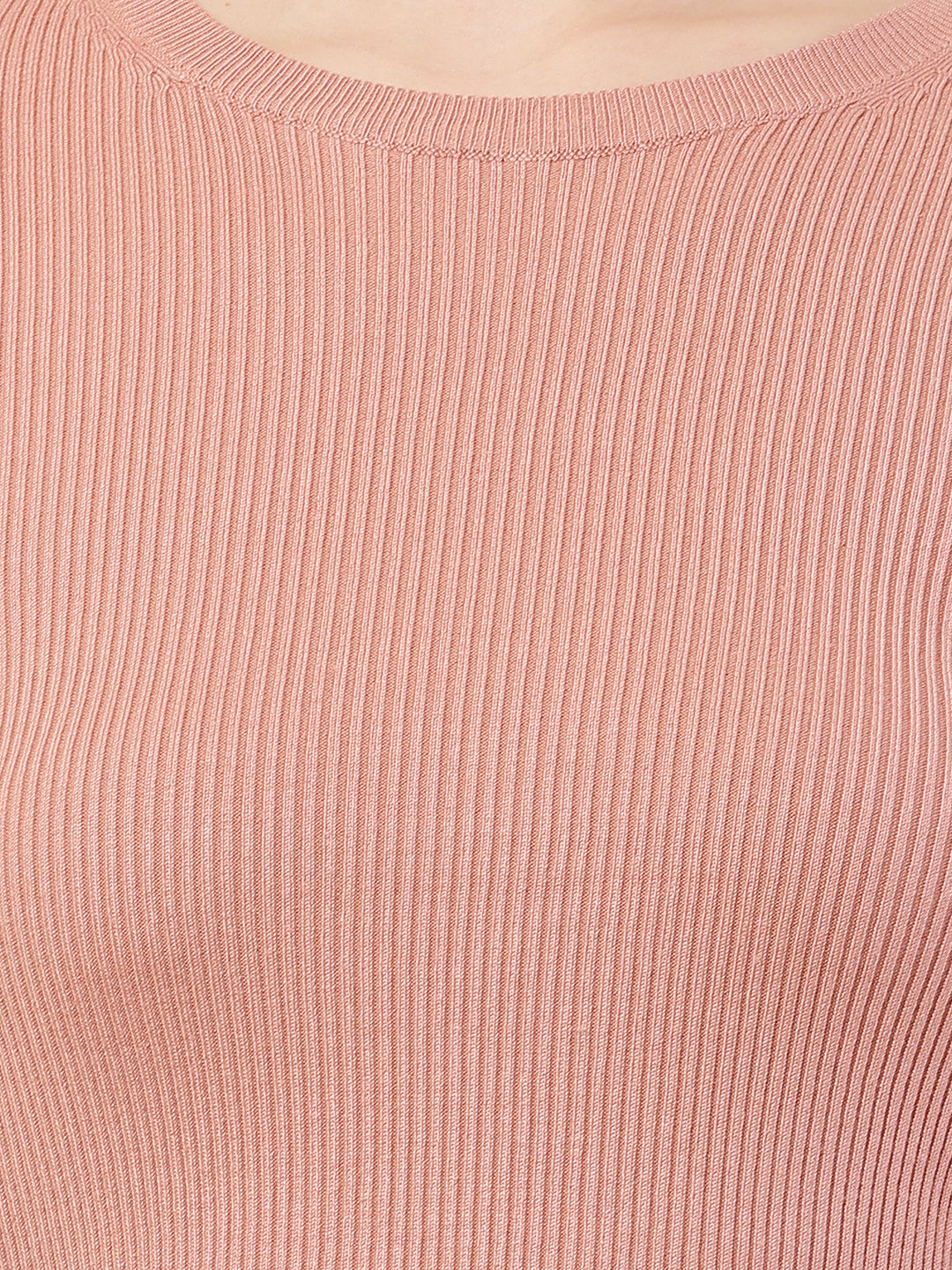 Women Peach Ribbed Sweater