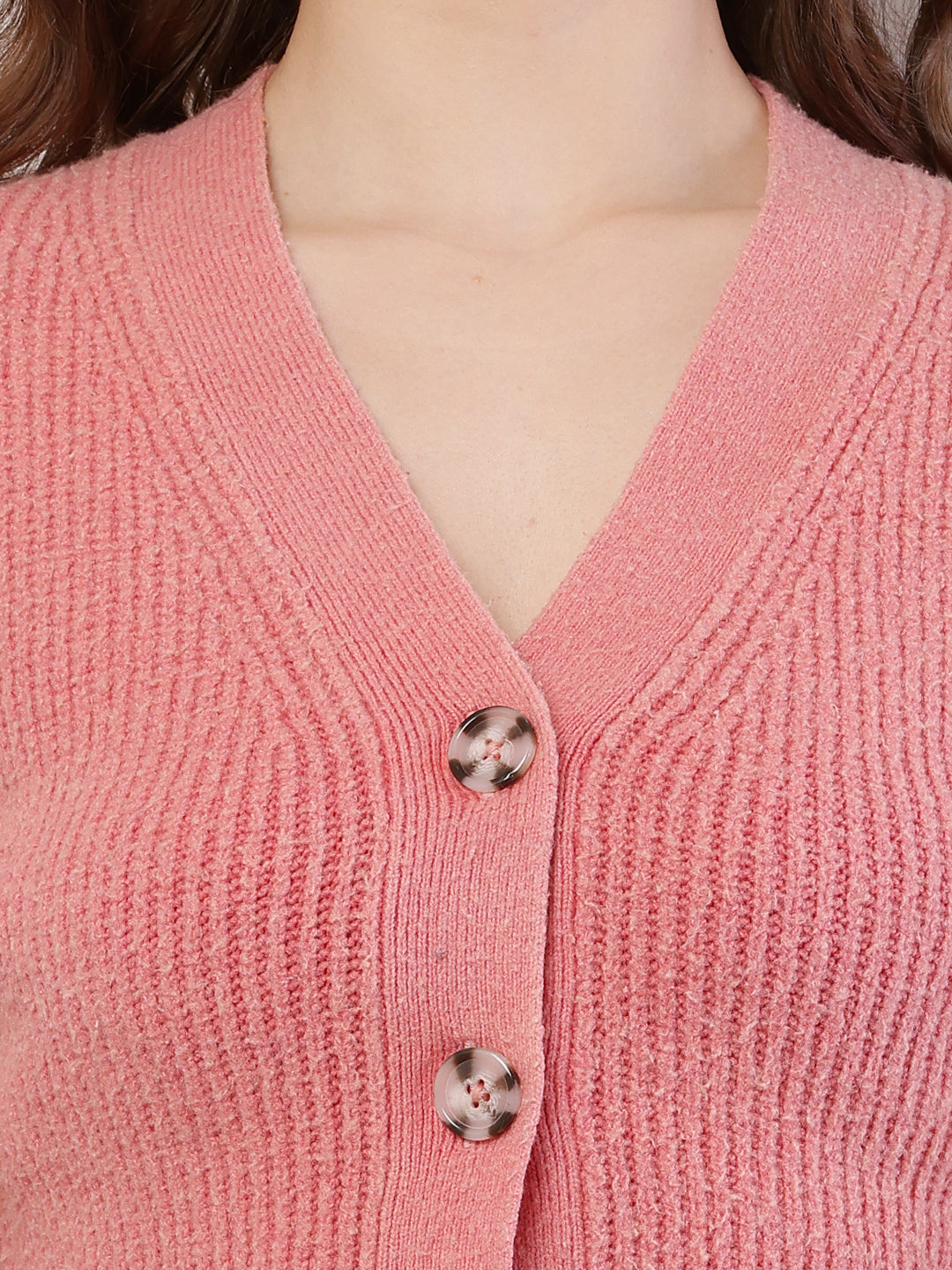 Women Ribbed Crop Light Peach Cardigan
