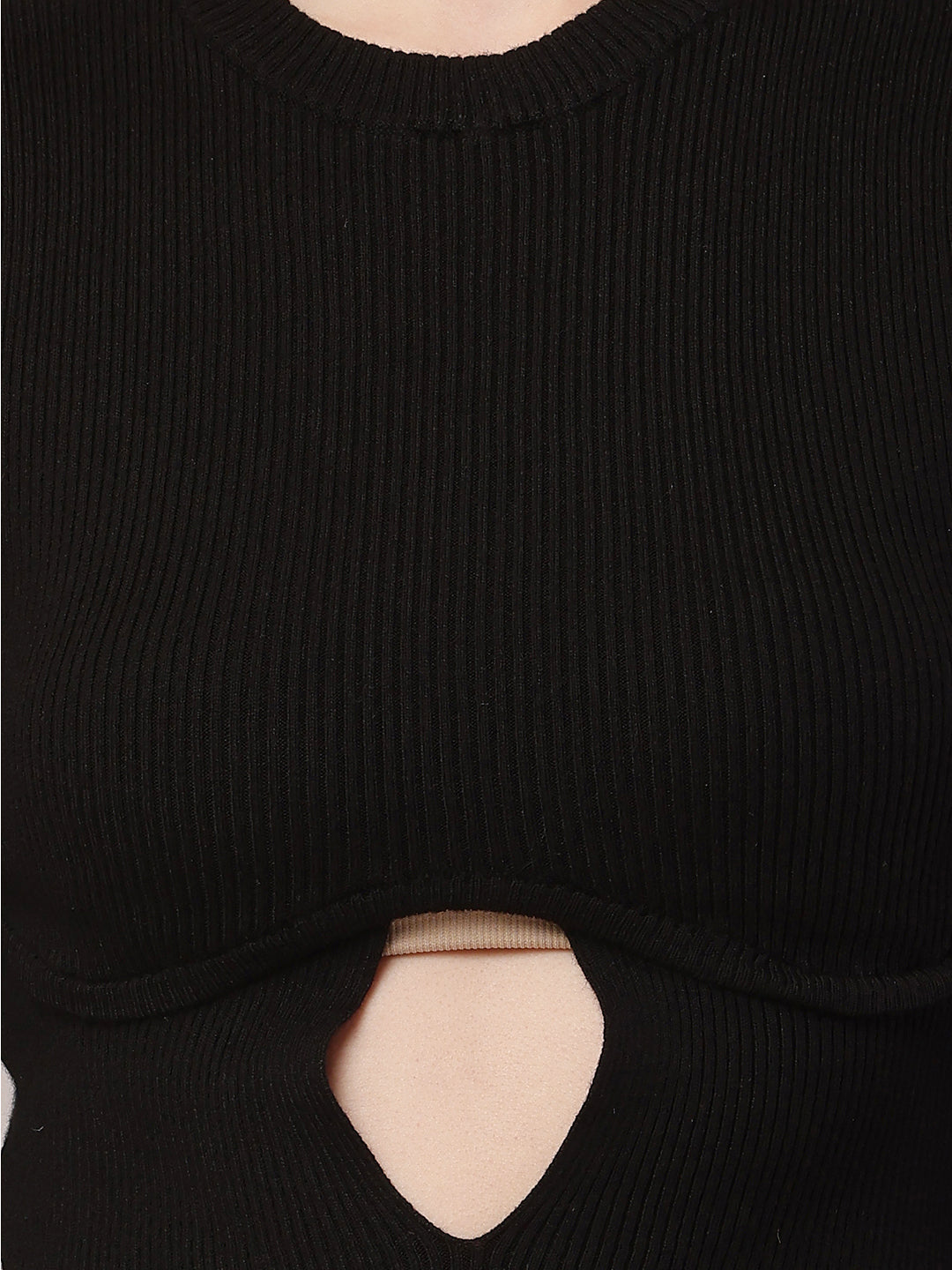 Women Round Neck Crop Black Sweater