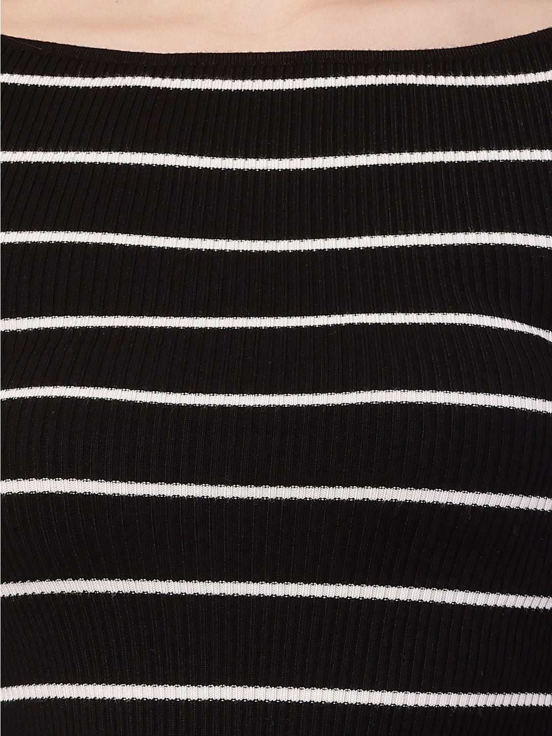 Women Ribbed Black Top