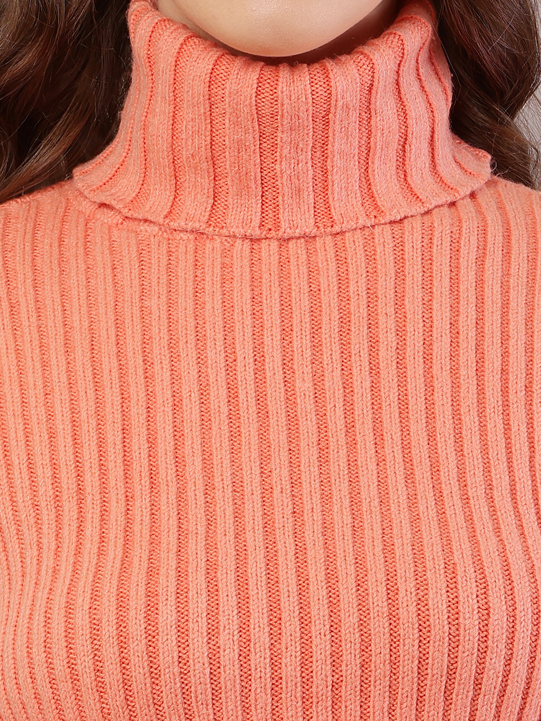 Women Ribbed Light Orange Sweater