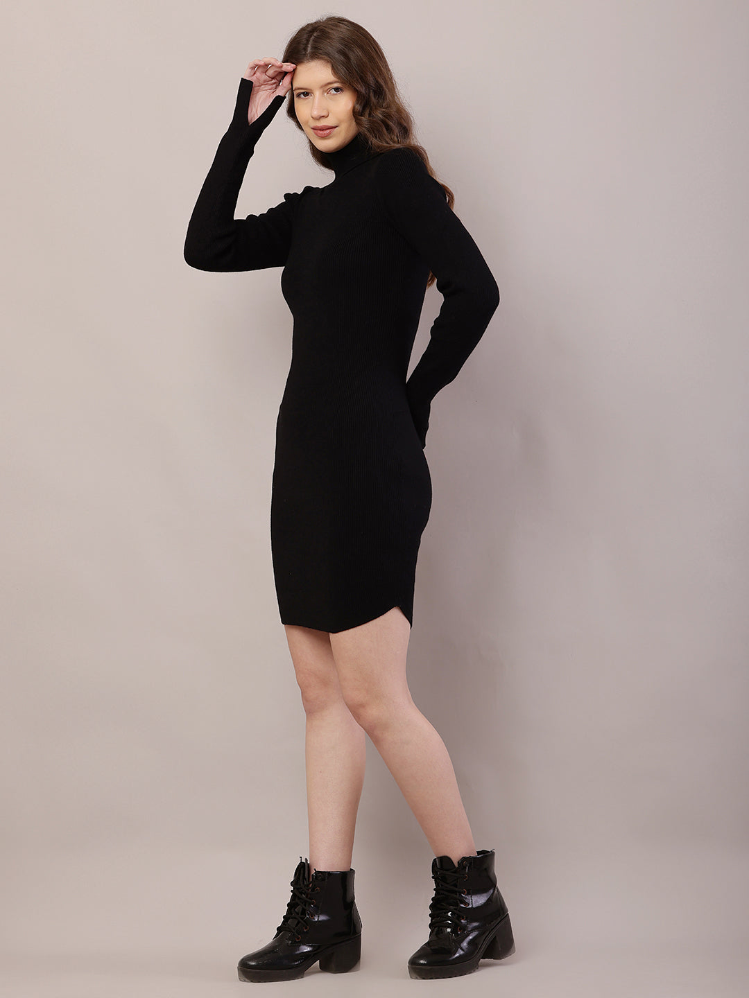 Women Ribbed Black Bodycon Dress