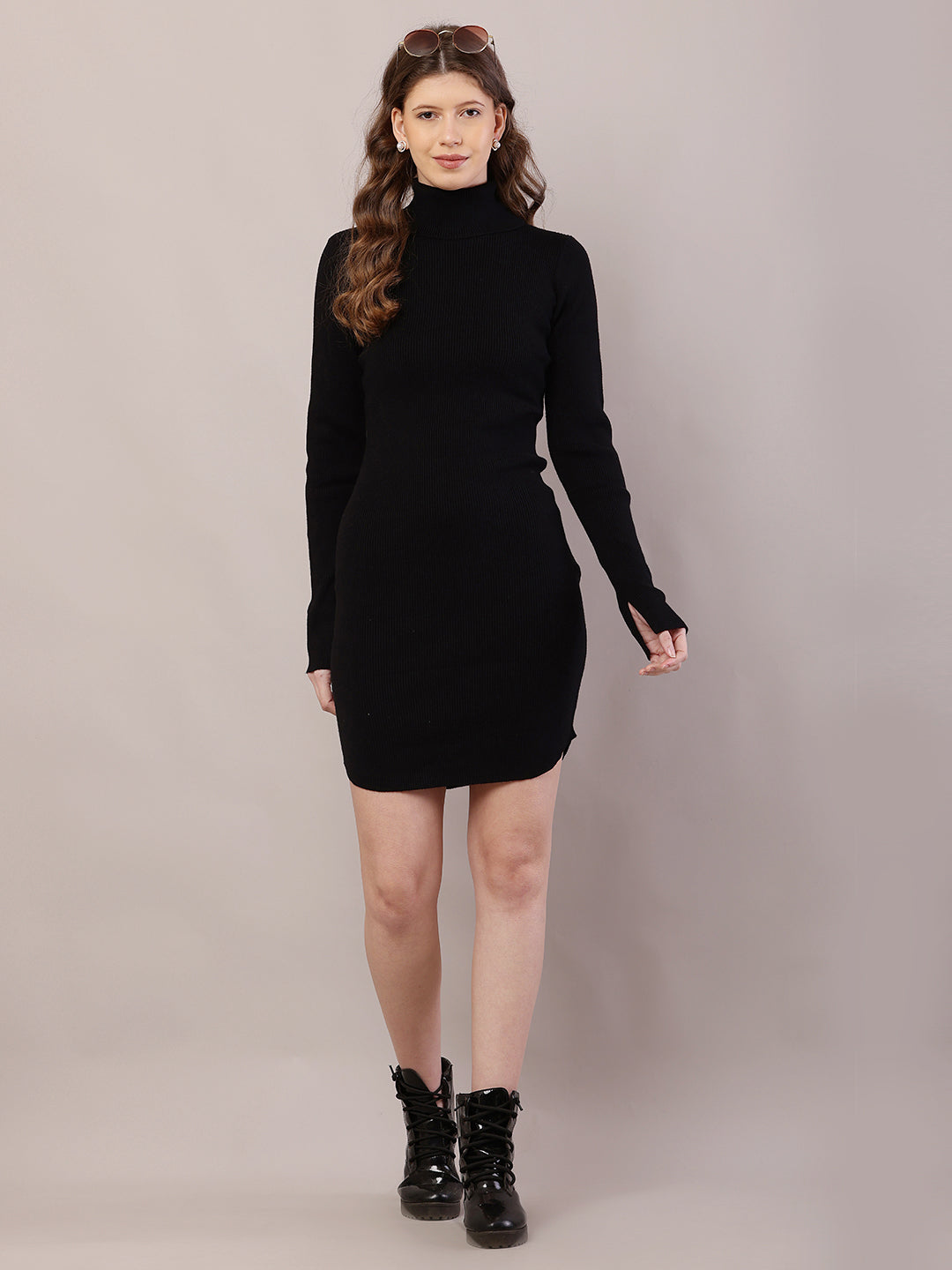 Women Ribbed Black Bodycon Dress