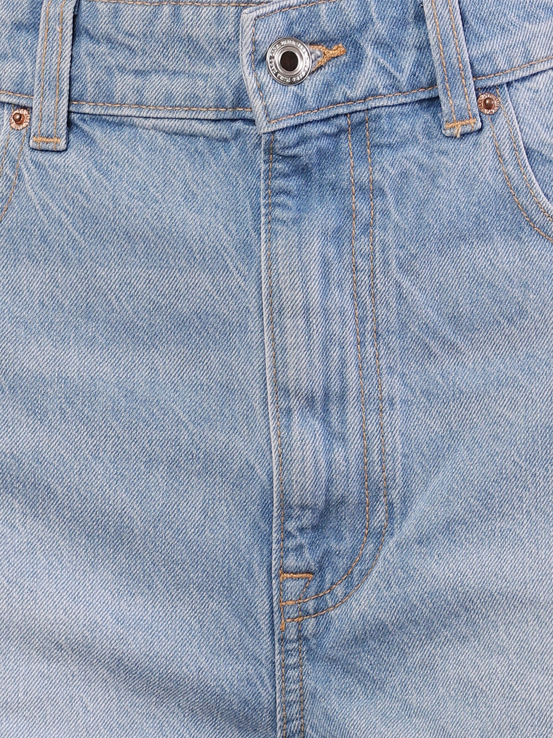 Women light blue cotton belt-loop shorts