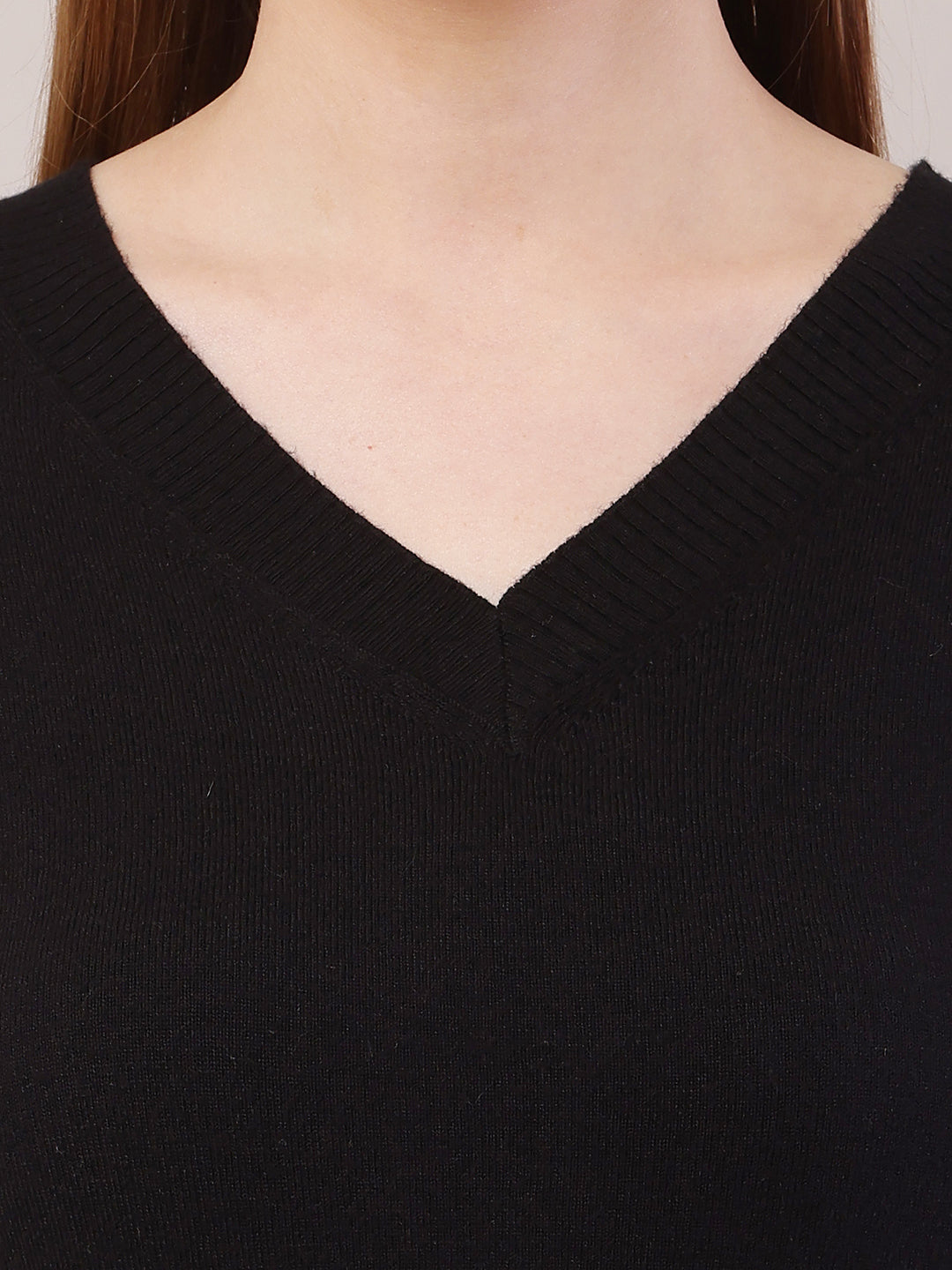 Women V-Neck Crop Black Sweater