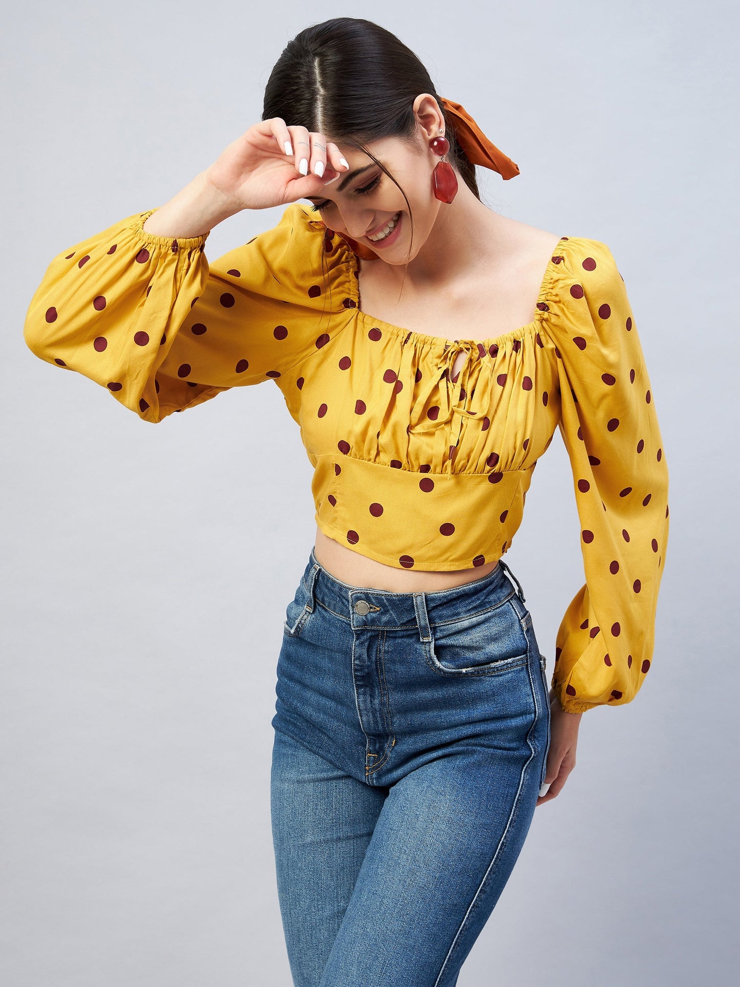 Women Square Neck Polka Dots Top