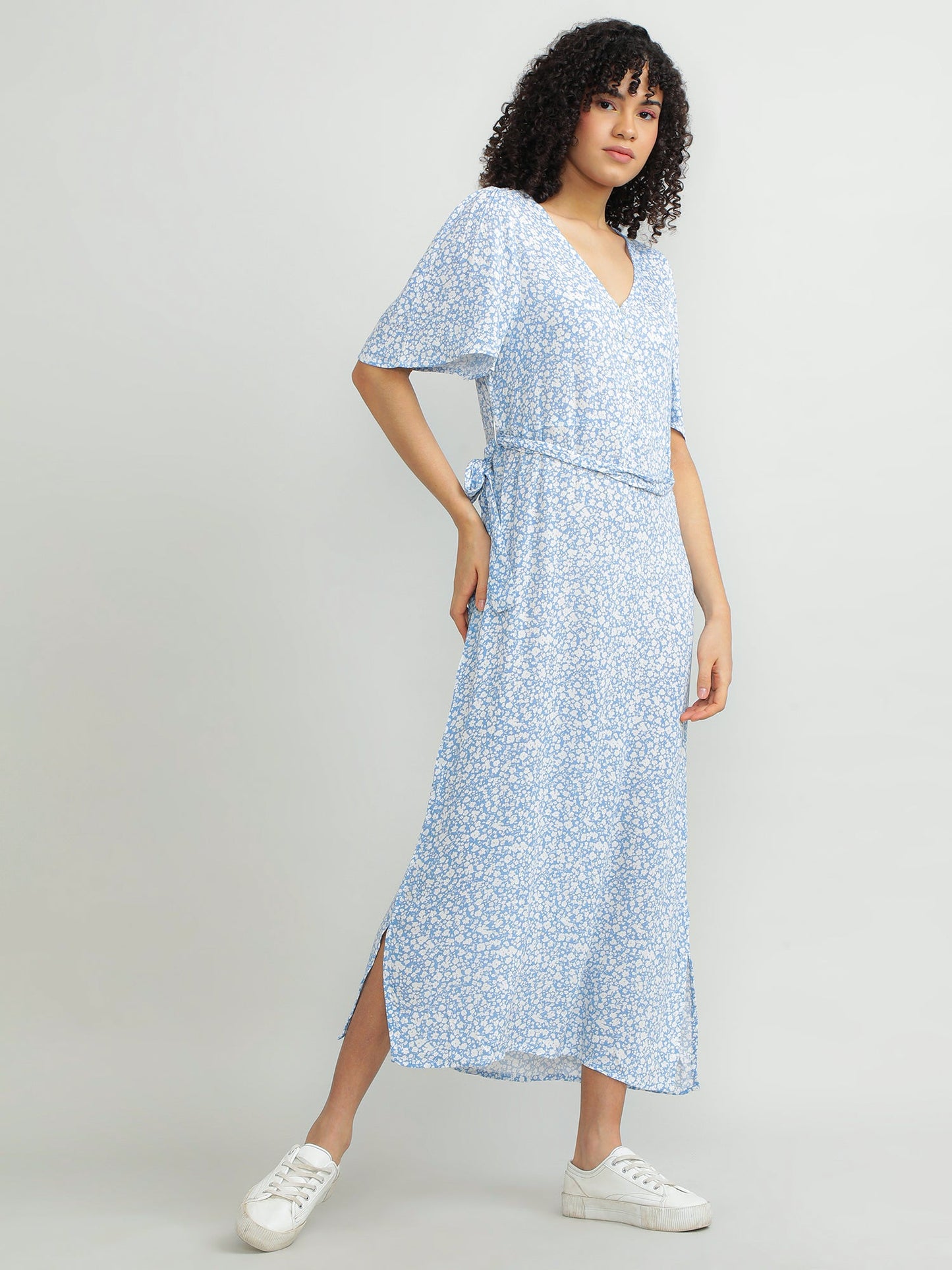 Women Viscose Blue Flowy Dress