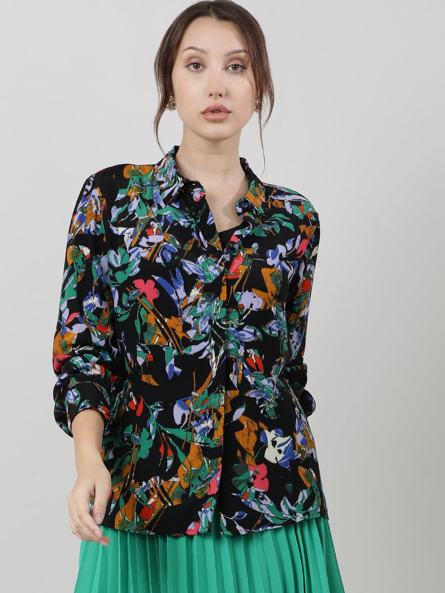 Women Viscose Black Printed Shirt