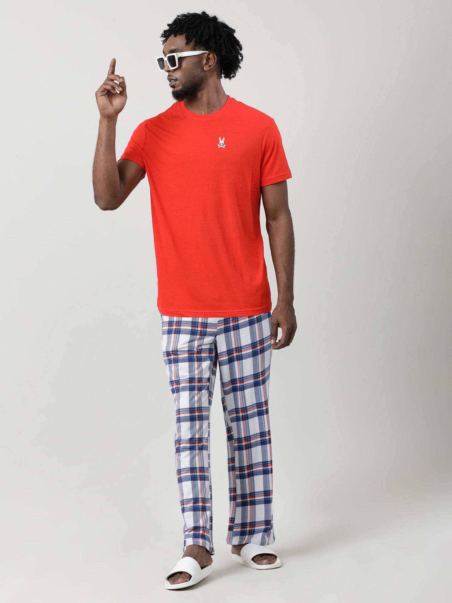 White Cotton Checked Lounge Pants
