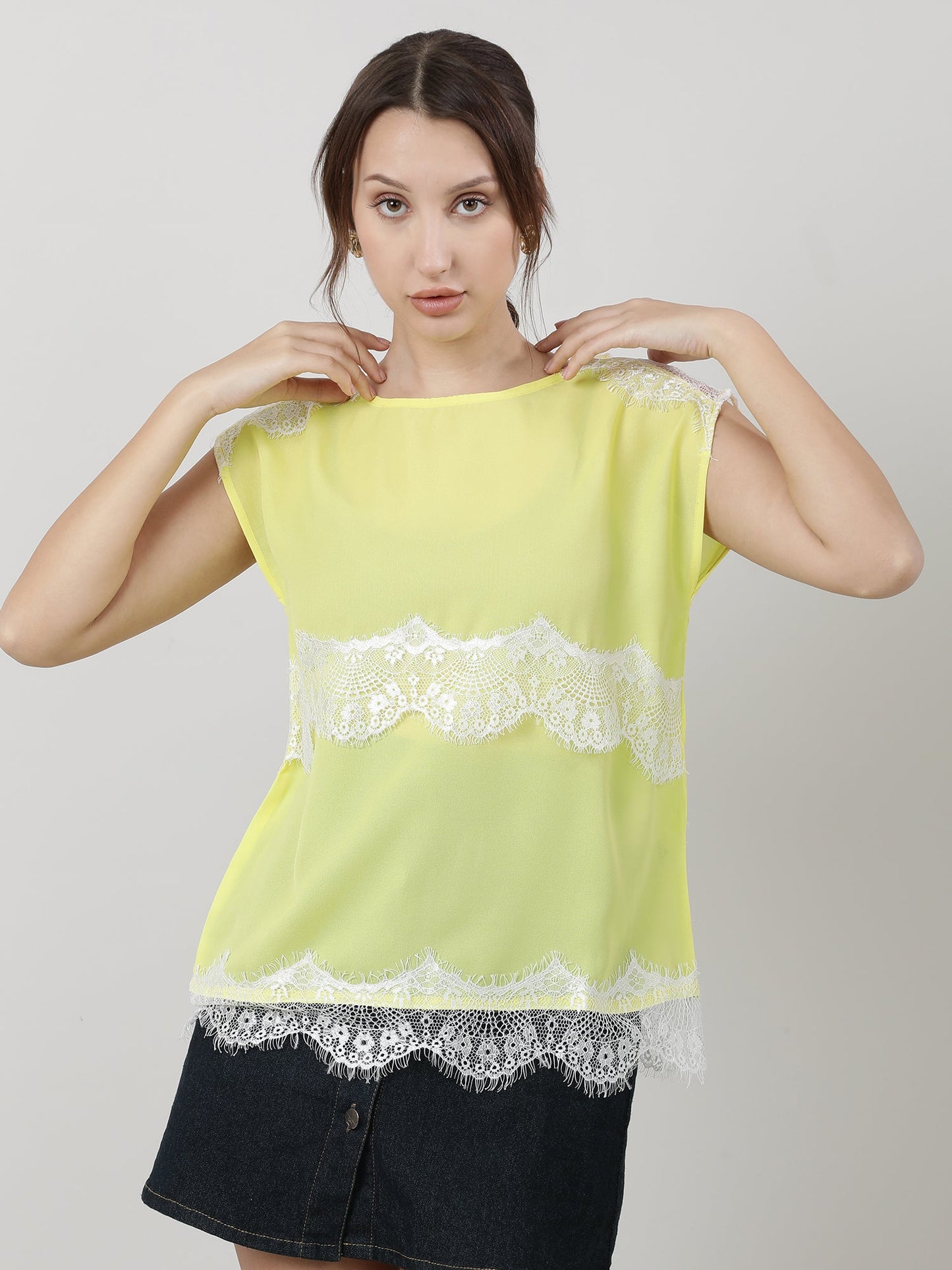 Women Regular Fit Lime Yellow Top