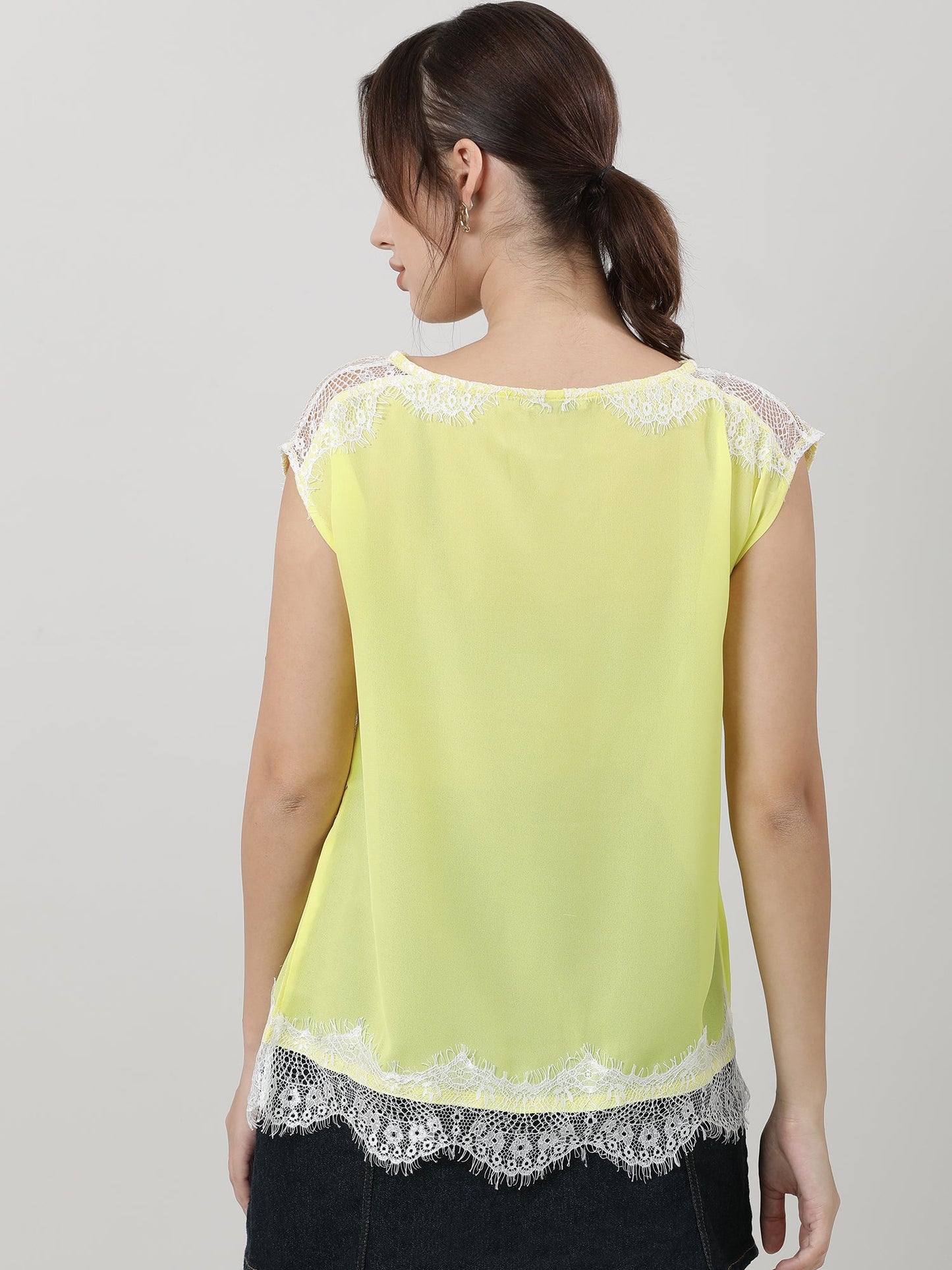 Women Regular Fit Lime Yellow Top