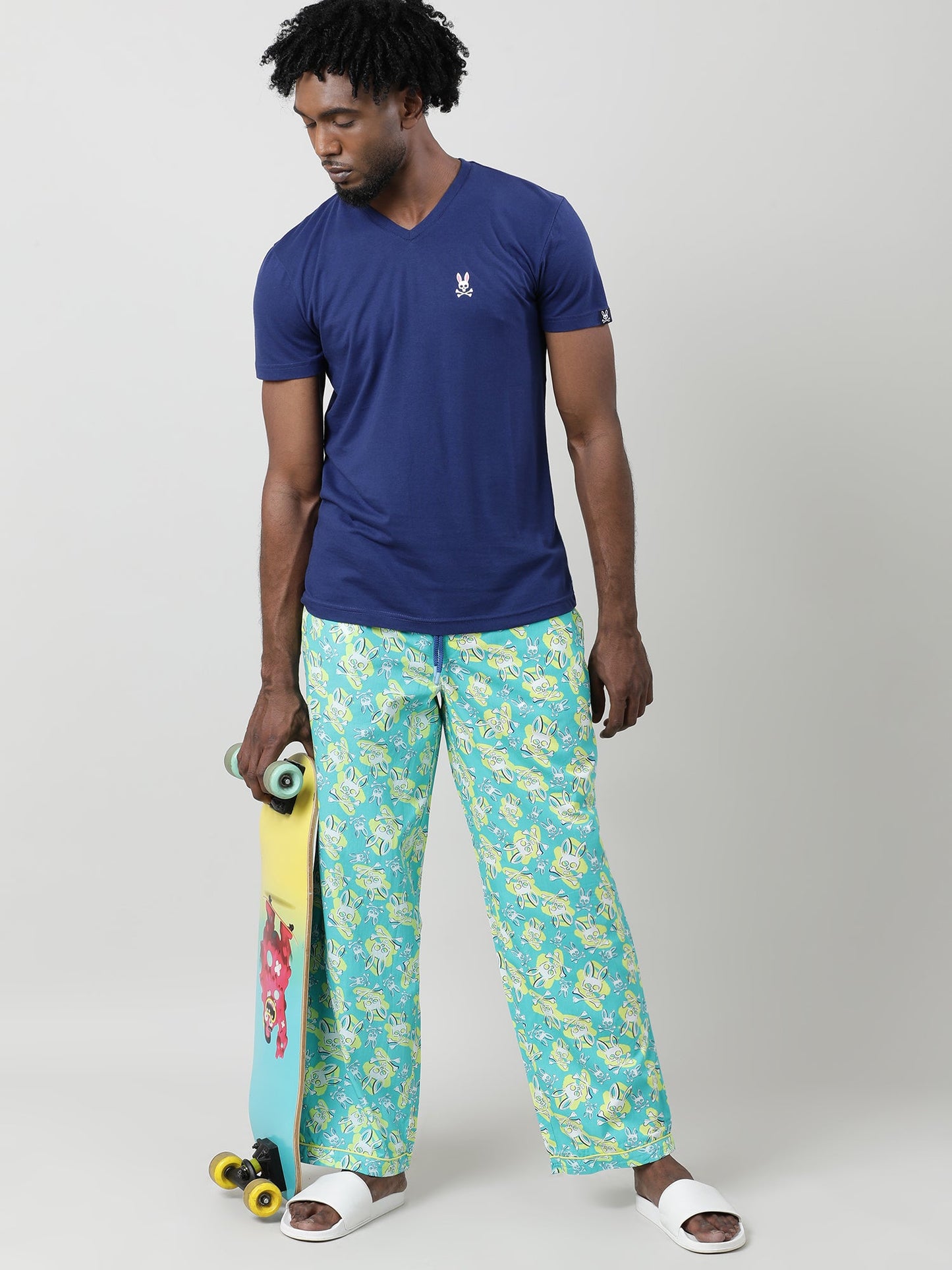 Light Green Cotton Ankle Length Lounge Pants