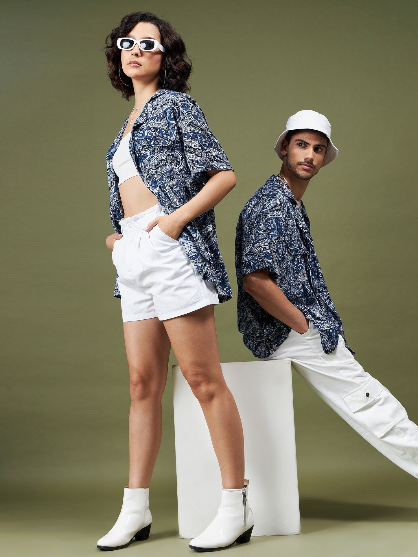 Unisex Navy Paisley Relax Fit Shirt-MASCLN SASSAFRAS