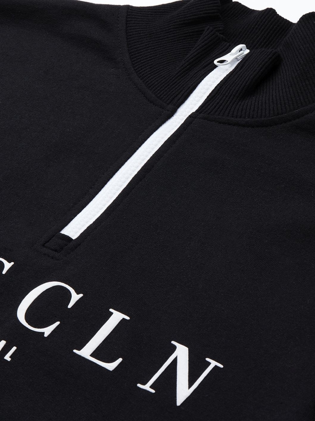 Men Black High Neck Half Zipper Mascln Sweatshirt