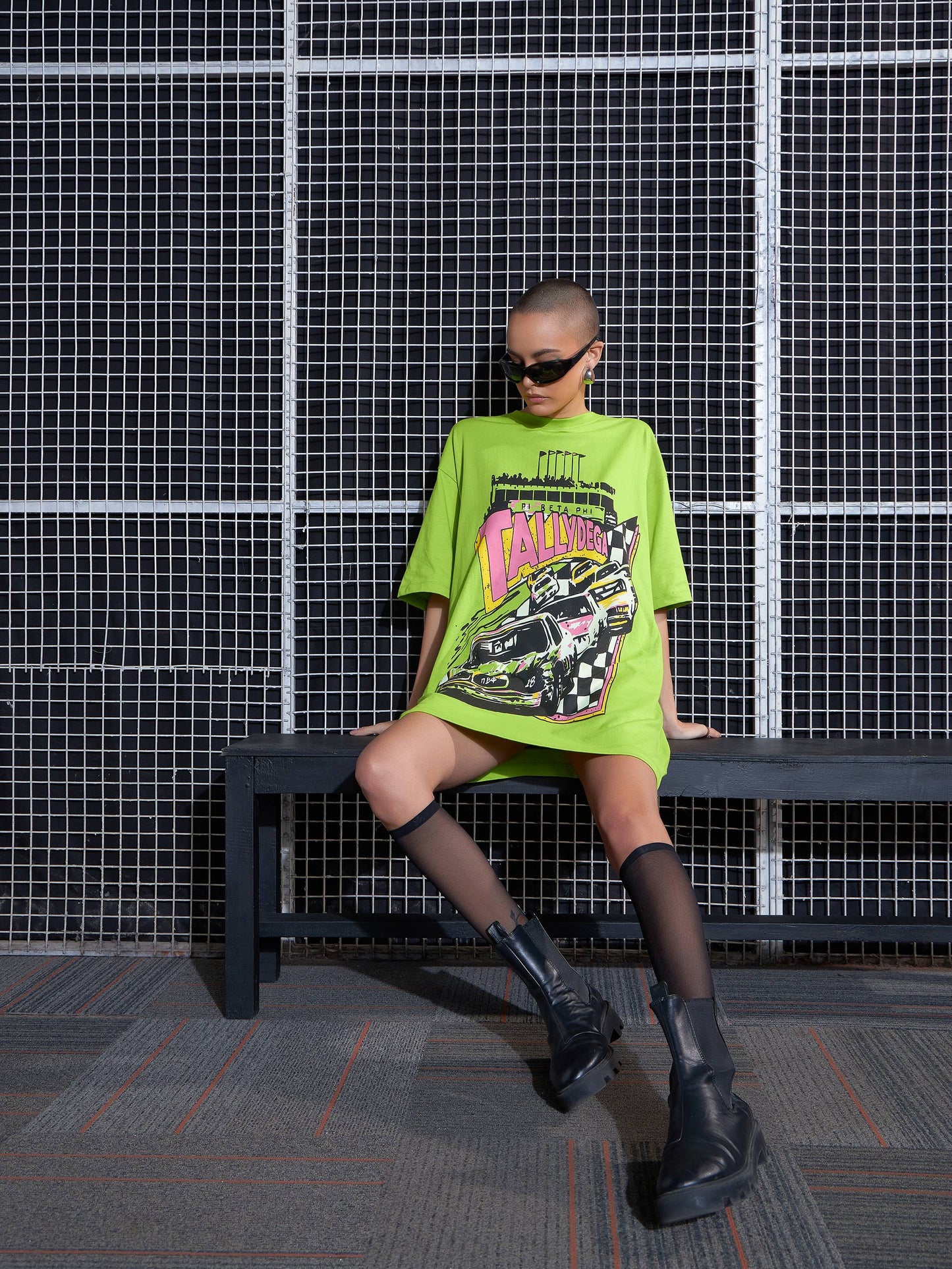 Women Green Tallydega Oversized T-Shirt Dress