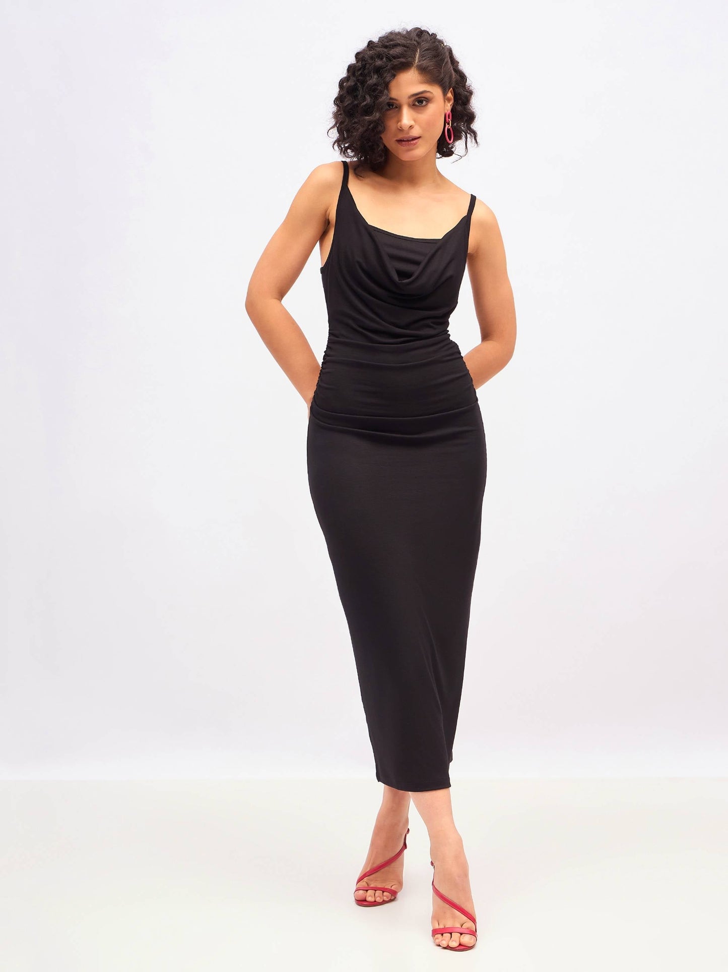 Black Cowl Neck Bodycon Maxi Dress-SASSAFRAS