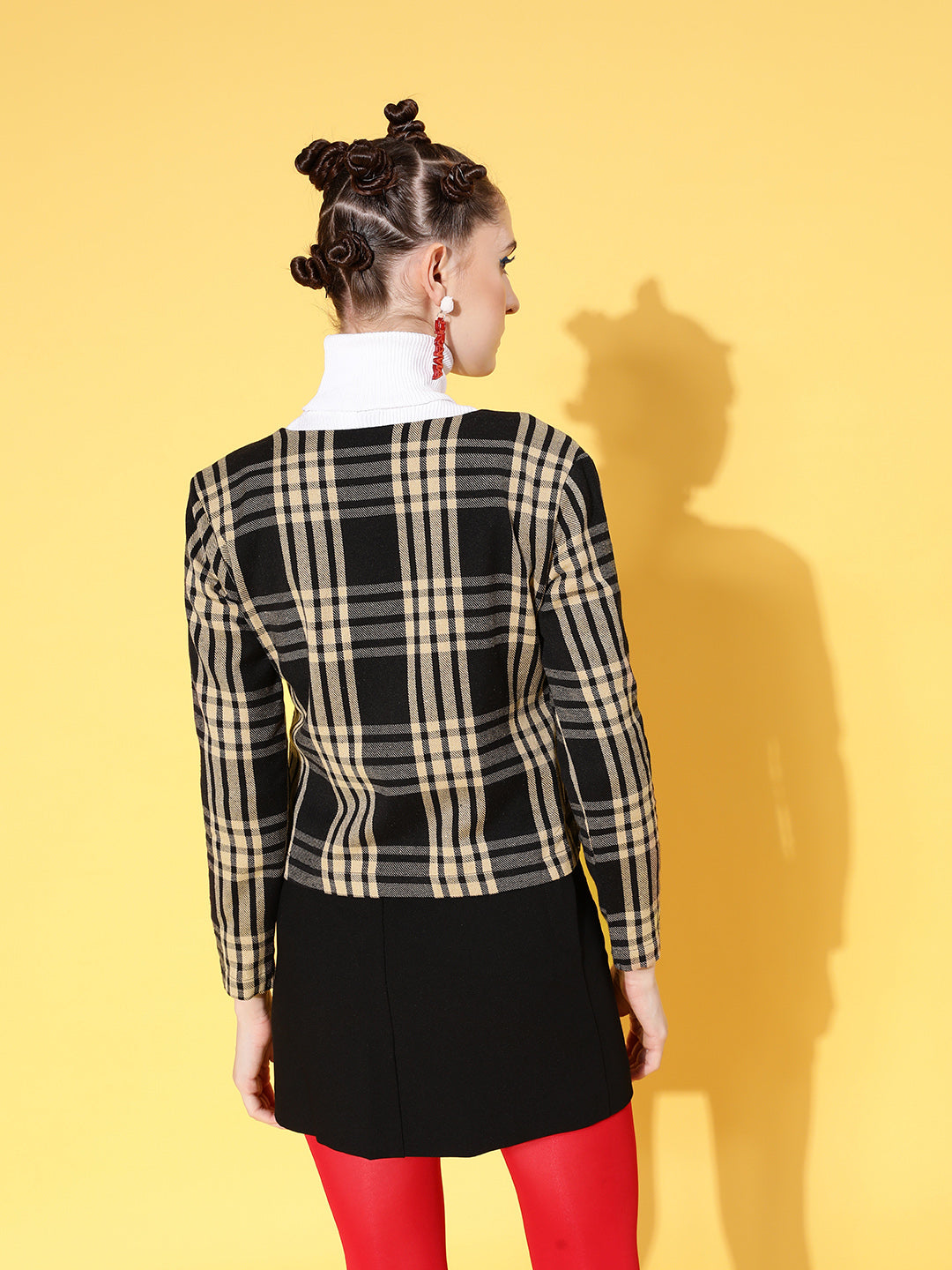 Brown Flannel Check Biker Jacket-SASSAFRAS