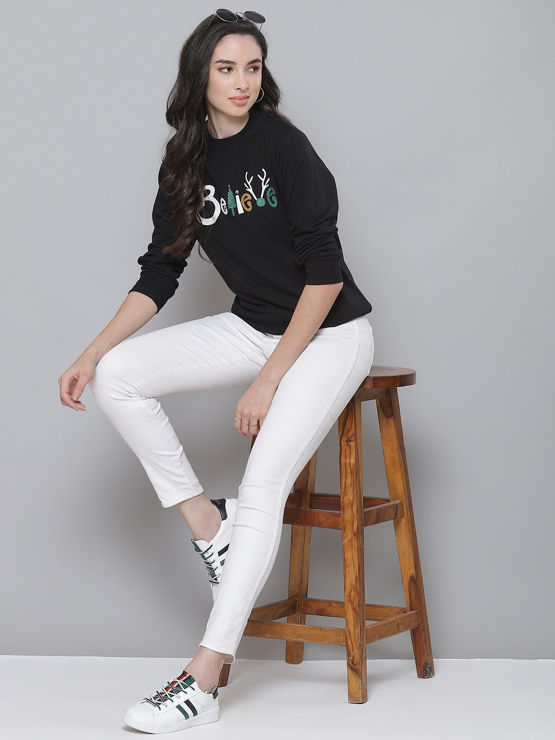 Women Black Terry Sweatshirt