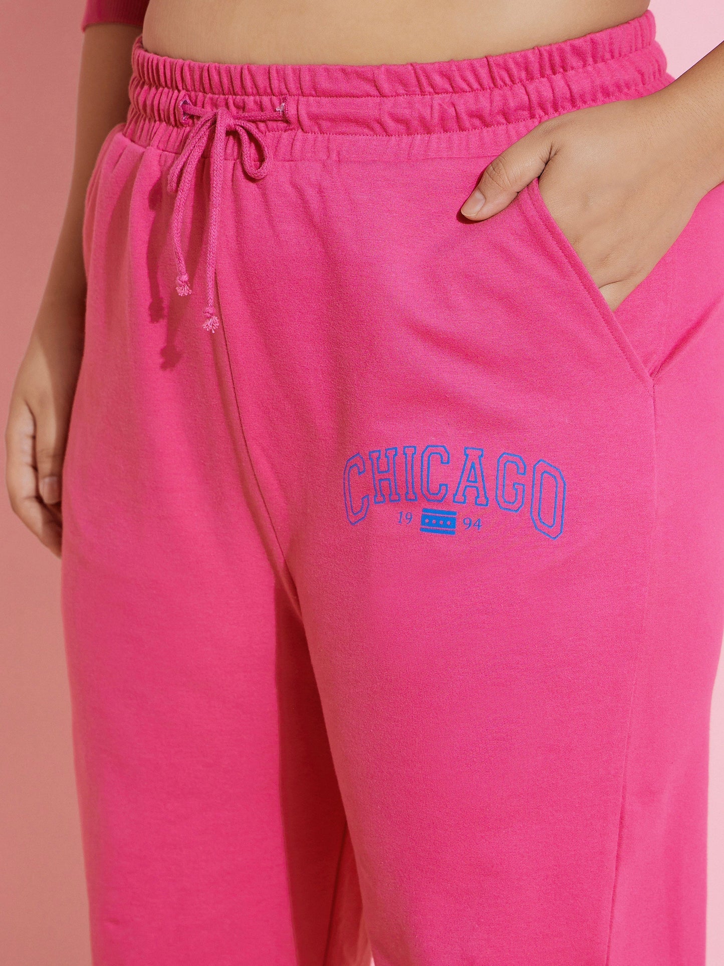 Women Pink Chicago Terry Hoodie With Joggers