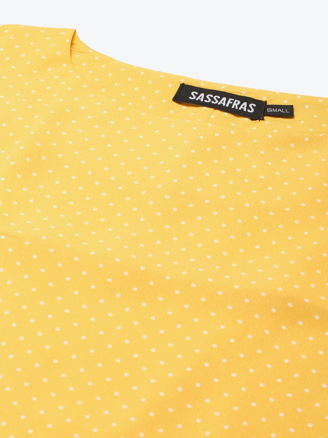 Women Yellow Pin Dots Back Tie-Up Top