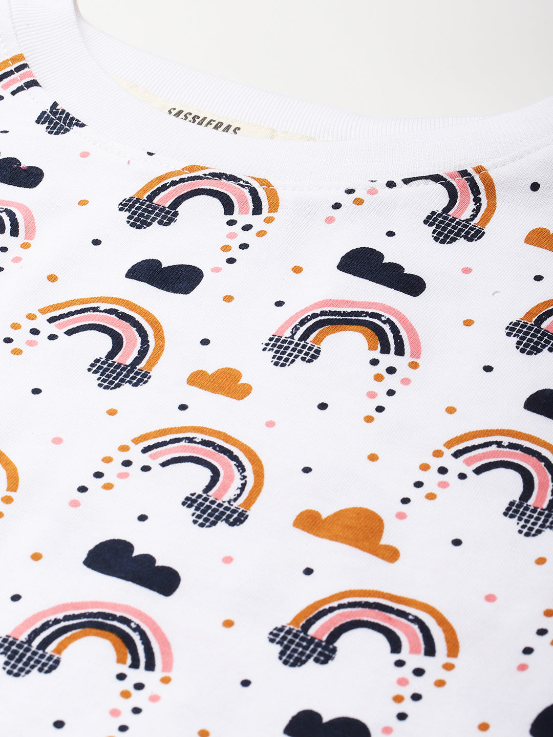 Women White Rainbow Slim Fit Crop T-Shirt