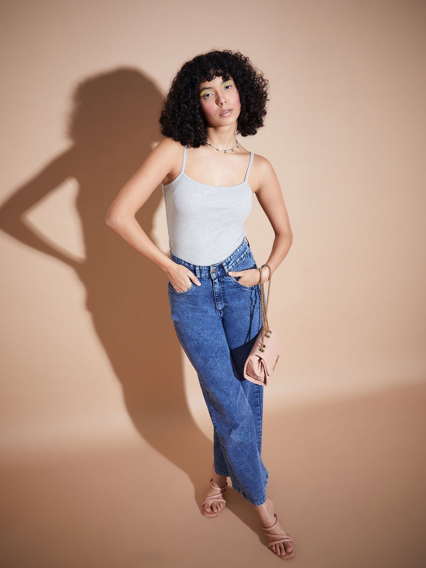 Melange Grey Rib Square Neck Strappy Top-SASSAFRAS BASICS