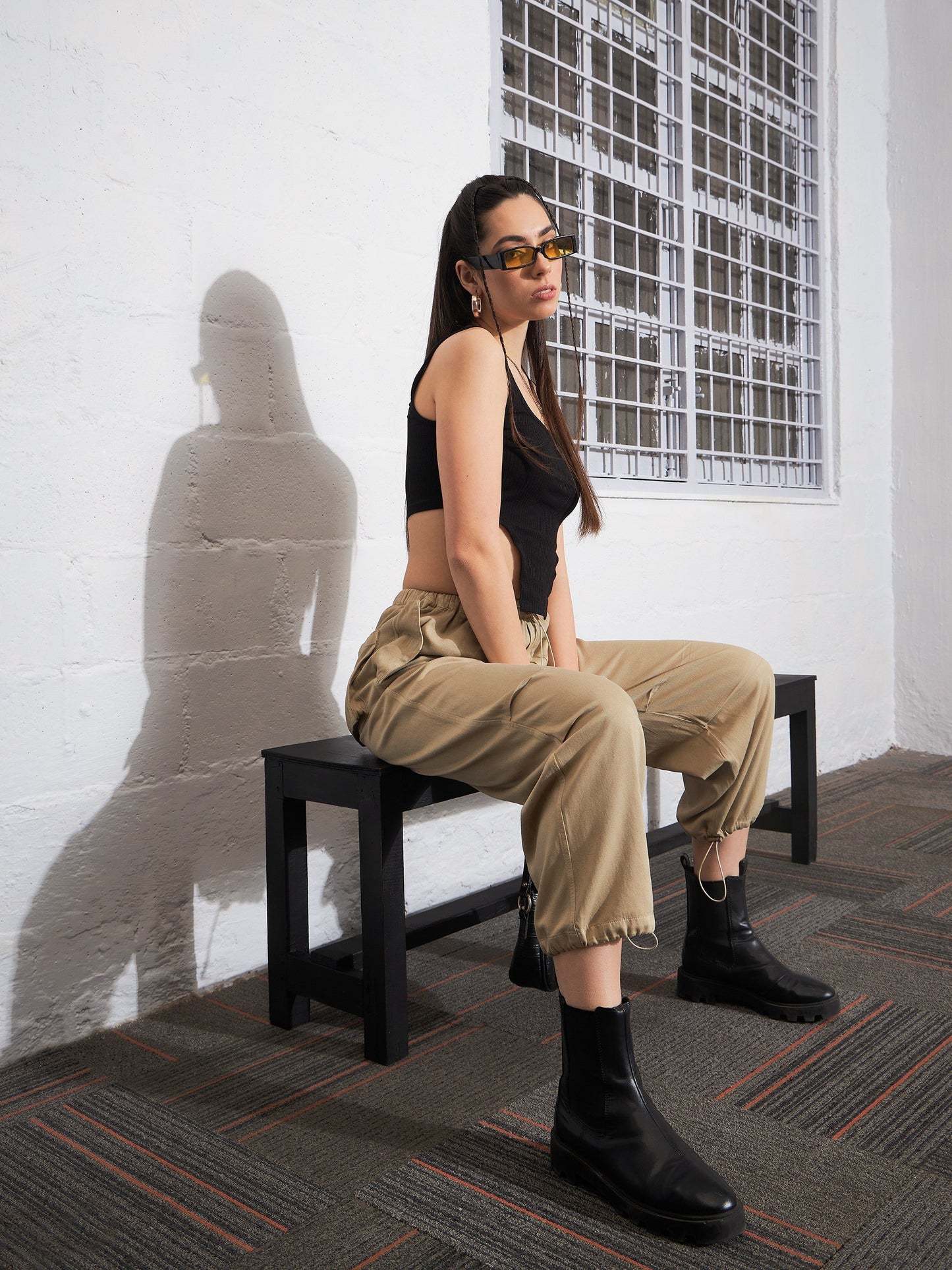 Black Rib High Low Hem Crop Top-SASSAFRAS