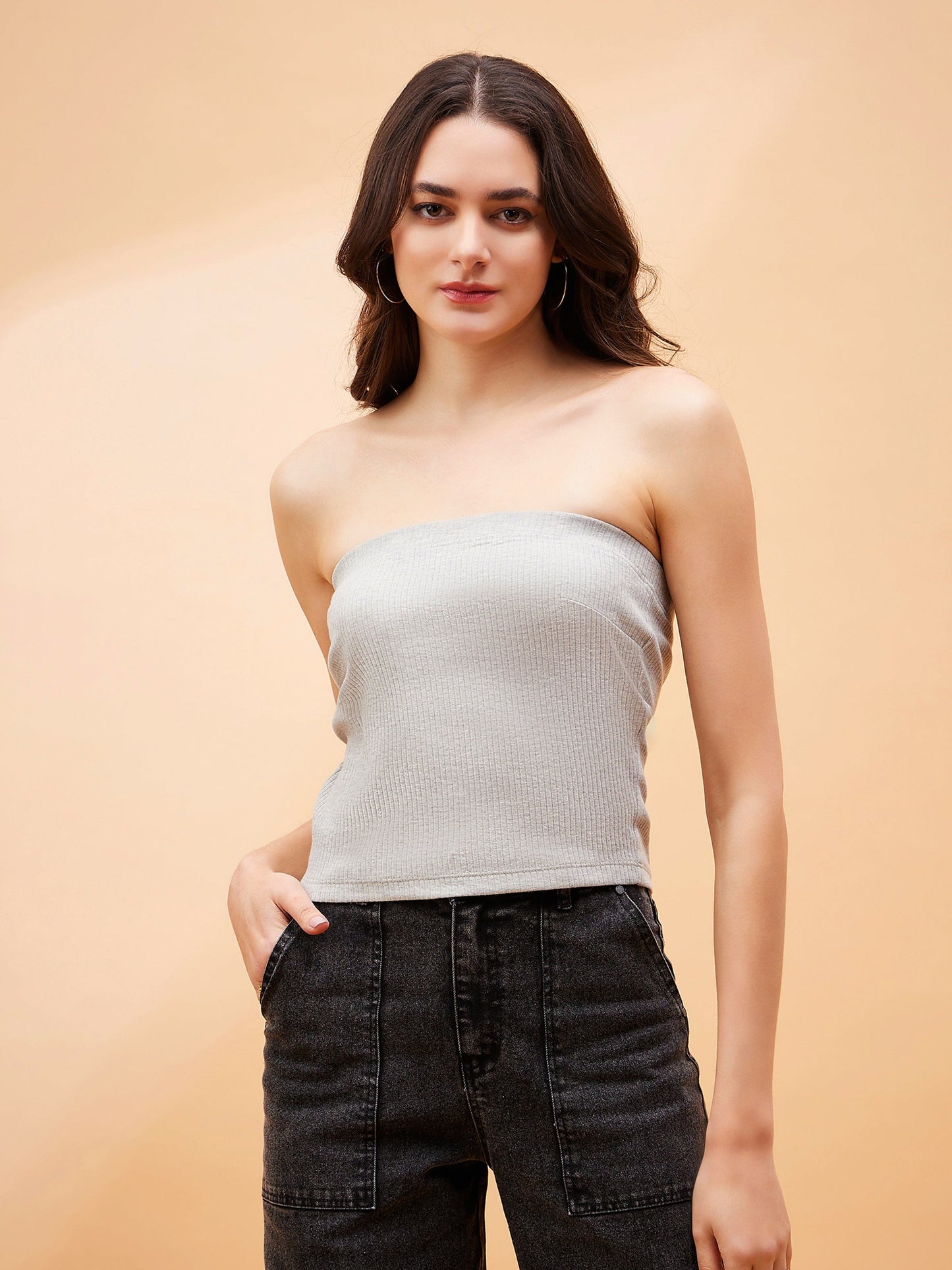 Grey Rib Tube Top-SASSAFRAS BASICS