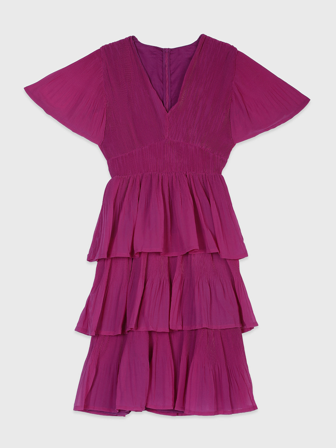 Women Purple Layered Knee Lenth Dress